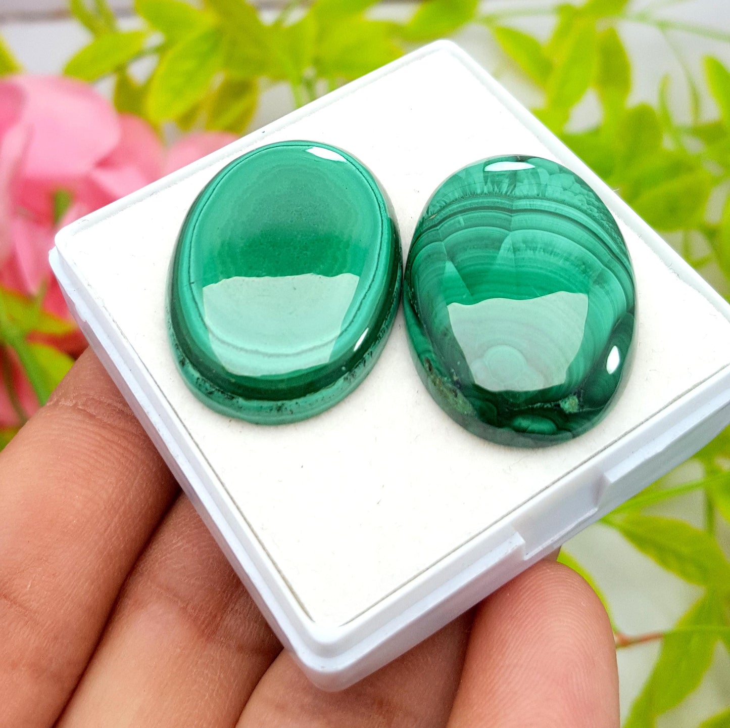 Natural Malachite, Oval Smooth Cabochon Gemstone Lot, 101.90 Carat, Size-30x21x6mm To 31x22x6mm, For Jewelry Making, PC-2