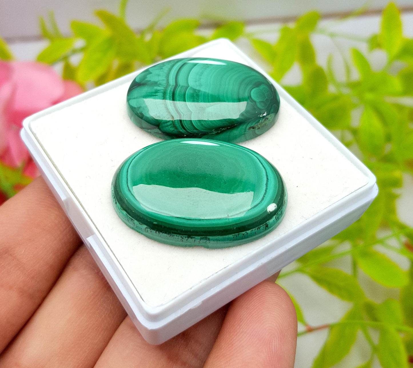 Natural Malachite, Oval Smooth Cabochon Gemstone Lot, 101.90 Carat, Size-30x21x6mm To 31x22x6mm, For Jewelry Making, PC-2