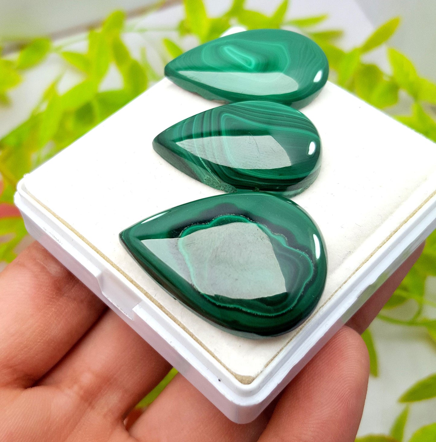 Natural Malachite, Pear Smooth Cabochon Gemstone Lot, 145.85 Carat, Size-34x26x6mm To 30x20x6mm, For Jewelry Making, PC-3