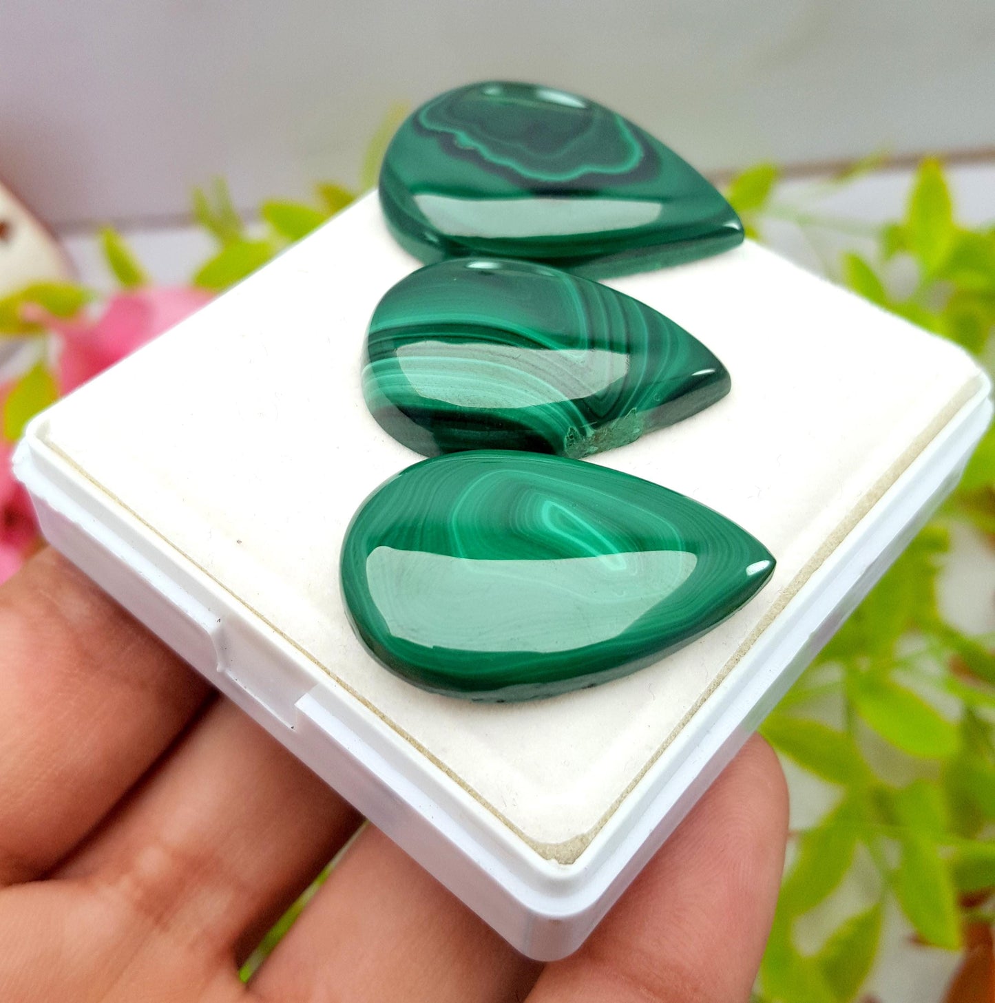 Natural Malachite, Pear Smooth Cabochon Gemstone Lot, 145.85 Carat, Size-34x26x6mm To 30x20x6mm, For Jewelry Making, PC-3