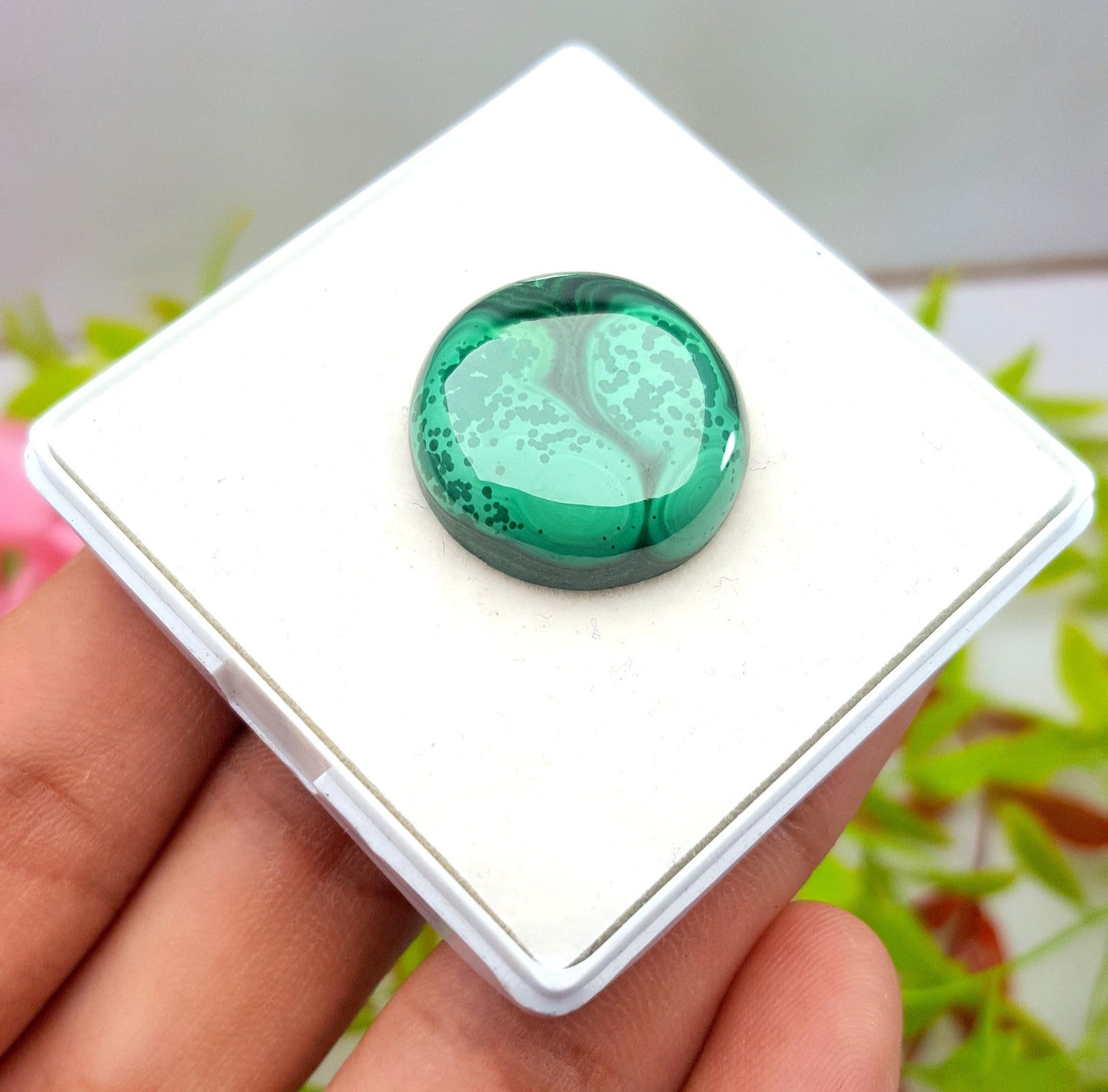 Malachite Round Smooth Cabochon Loose Gemstone, 38.40 Carat, Size-21x21x6mm,