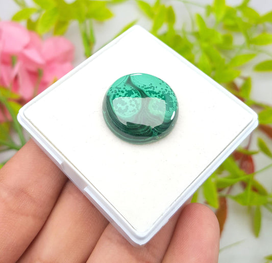 Malachite Round Smooth Cabochon Loose Gemstone, 38.40 Carat, Size-21x21x6mm,