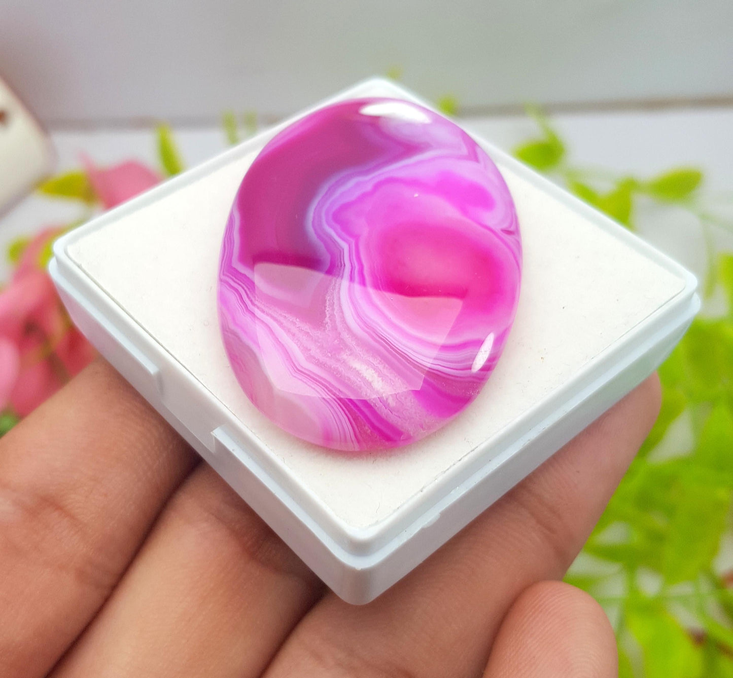 Agate, 100% Natural Pink Banded Agate, Oval Huge Size Cabochon Loose Gemstone, 93.60 Carat, Size-49x31x7mm, For Jewelry Making,