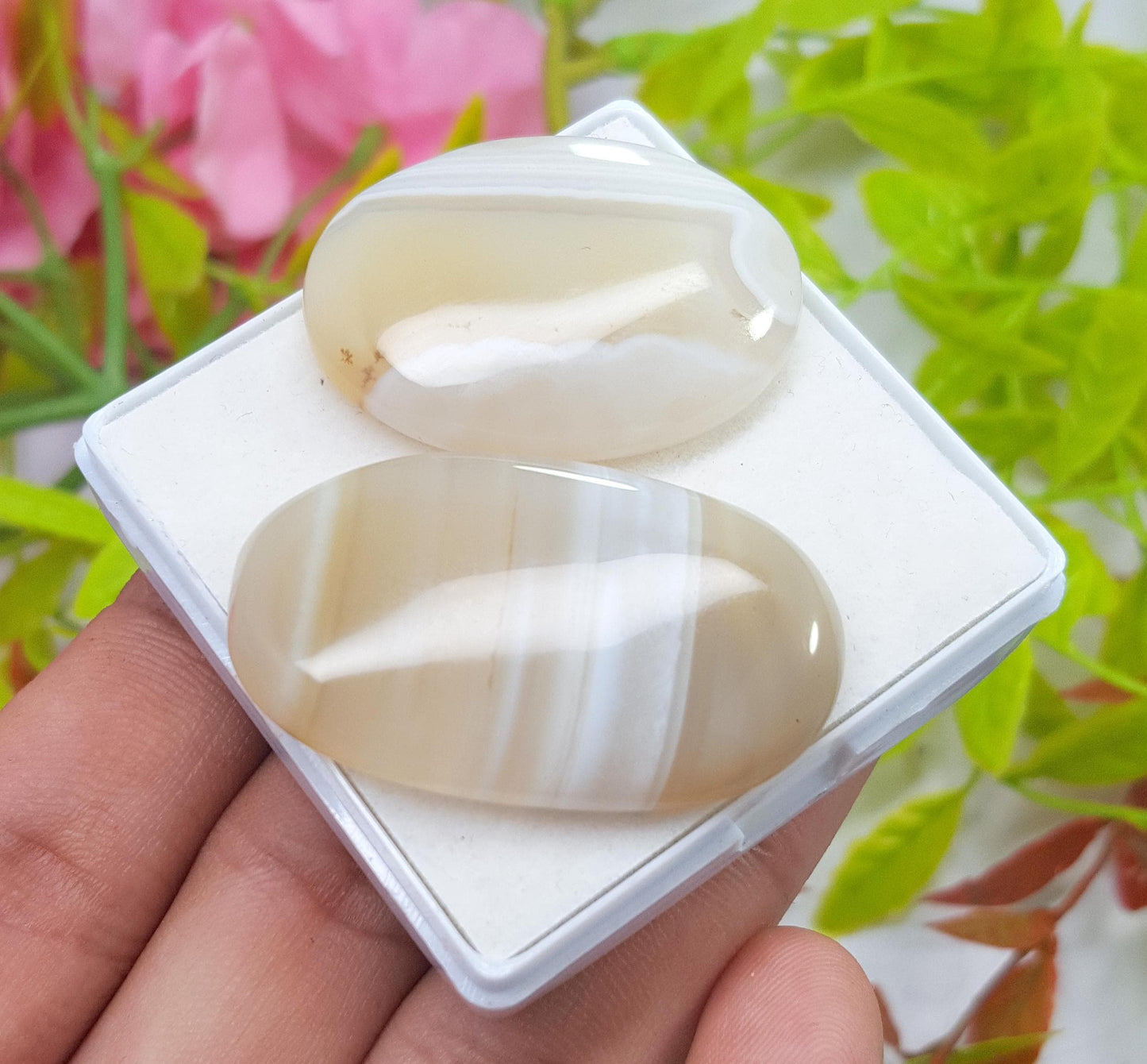 Agate, 100% Natural White Banded Agate, Oval Huge Size Cabochon Gemstone Lot, 107.55 Carat, Size-33x25x8mm To 40x24x7mm, For Jewelry Making,