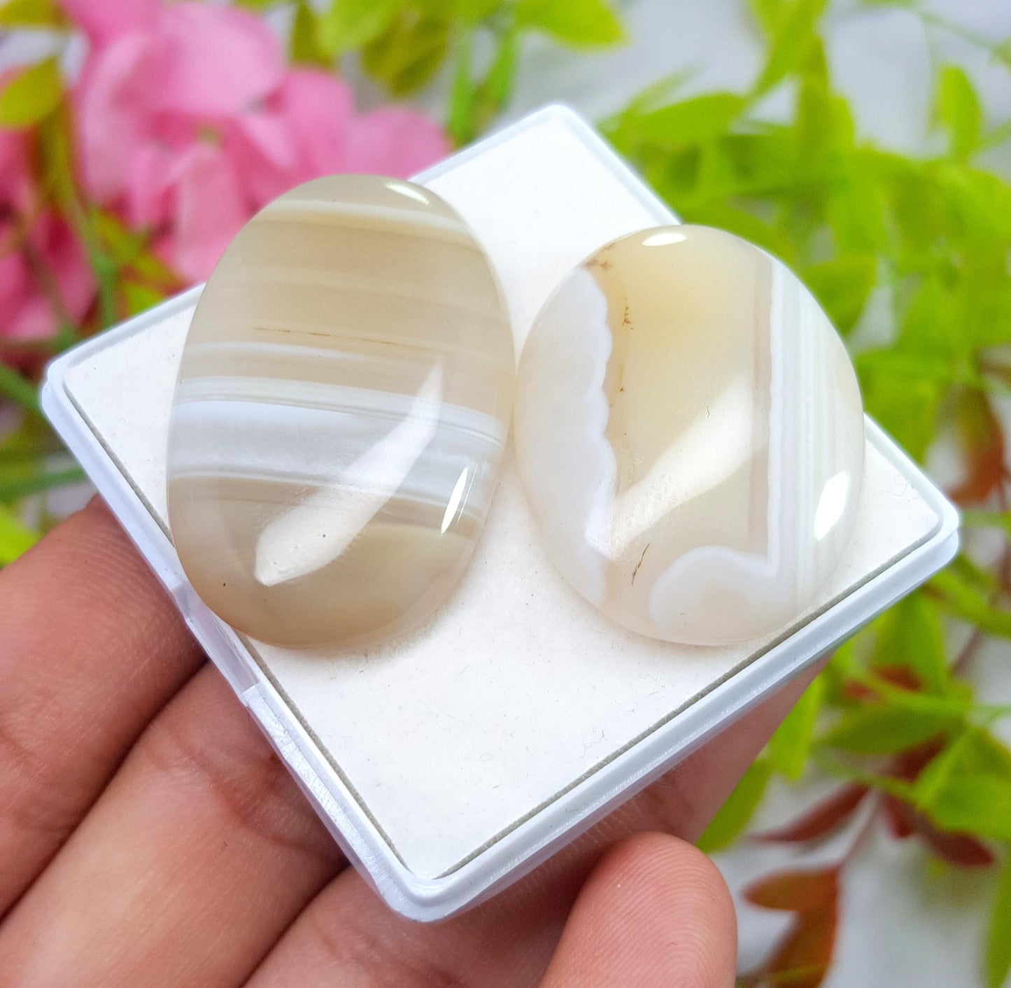 Agate, 100% Natural White Banded Agate, Oval Huge Size Cabochon Gemstone Lot, 107.55 Carat, Size-33x25x8mm To 40x24x7mm, For Jewelry Making,