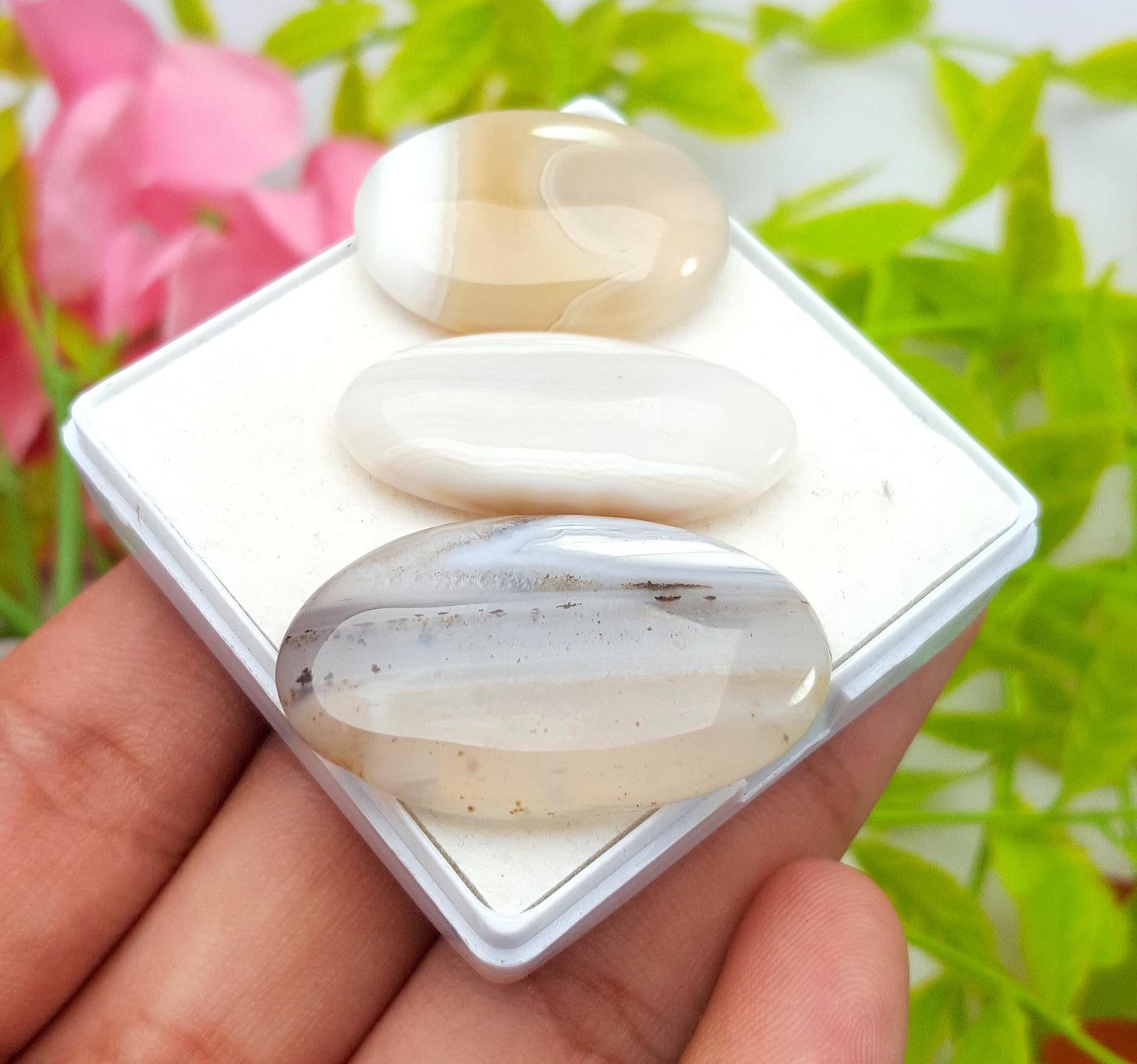 Agate, 100% Natural White Banded Agate, Oval Huge Size Cabochon Gemstone Lot, 84.10 Carat, Size-35x20x5mm To 27x20x6mm, For Jewelry Making,