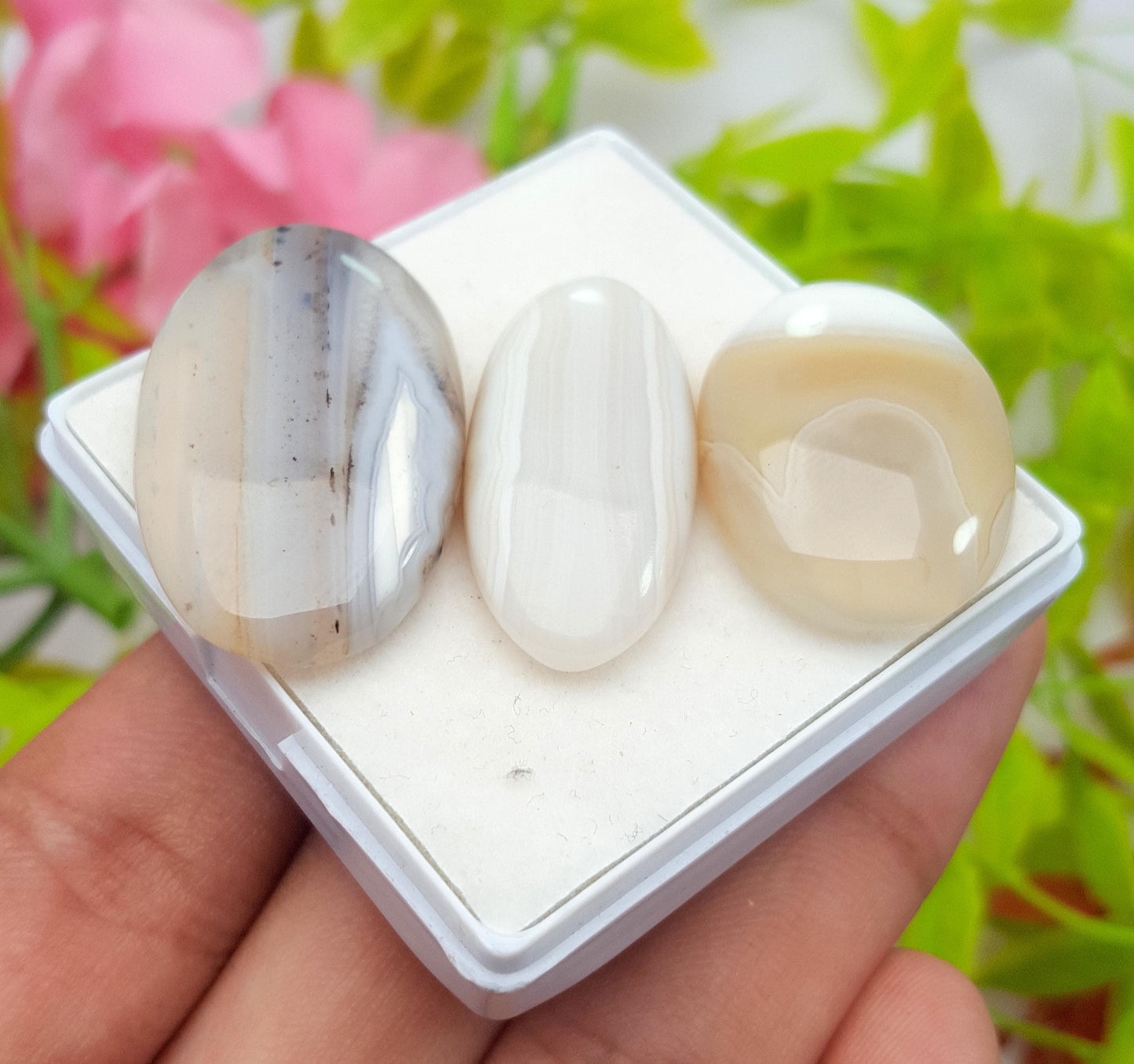 Agate, 100% Natural White Banded Agate, Oval Huge Size Cabochon Gemstone Lot, 84.10 Carat, Size-35x20x5mm To 27x20x6mm, For Jewelry Making,