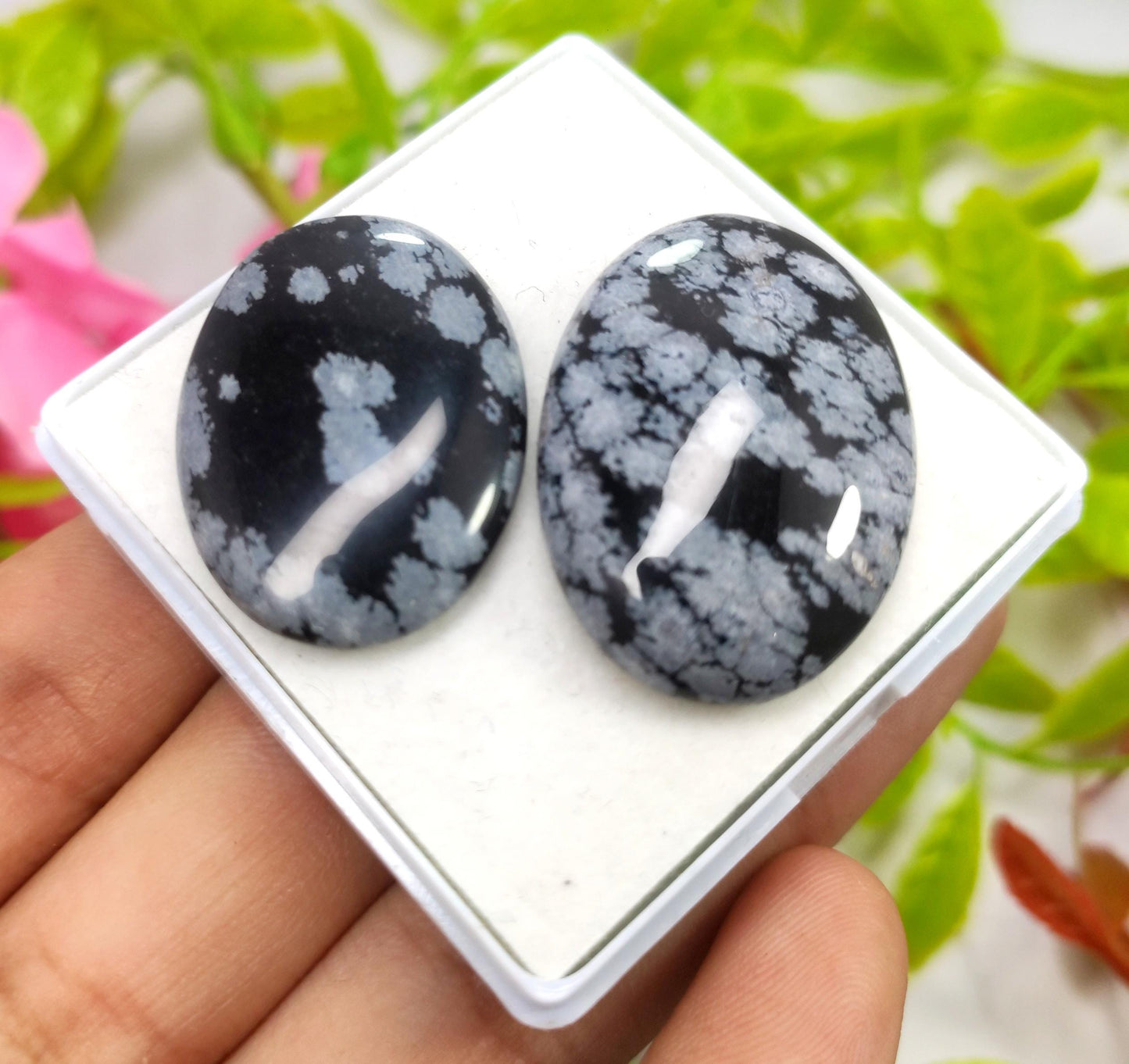 Obsidian, 100% Natural Snow Flake Obsidian, Oval Smooth Cabochon Gemstone Lot, 60.10 Carat, Size-34x23x6mm To 31x22x5mm, Gift For Her, PC-2