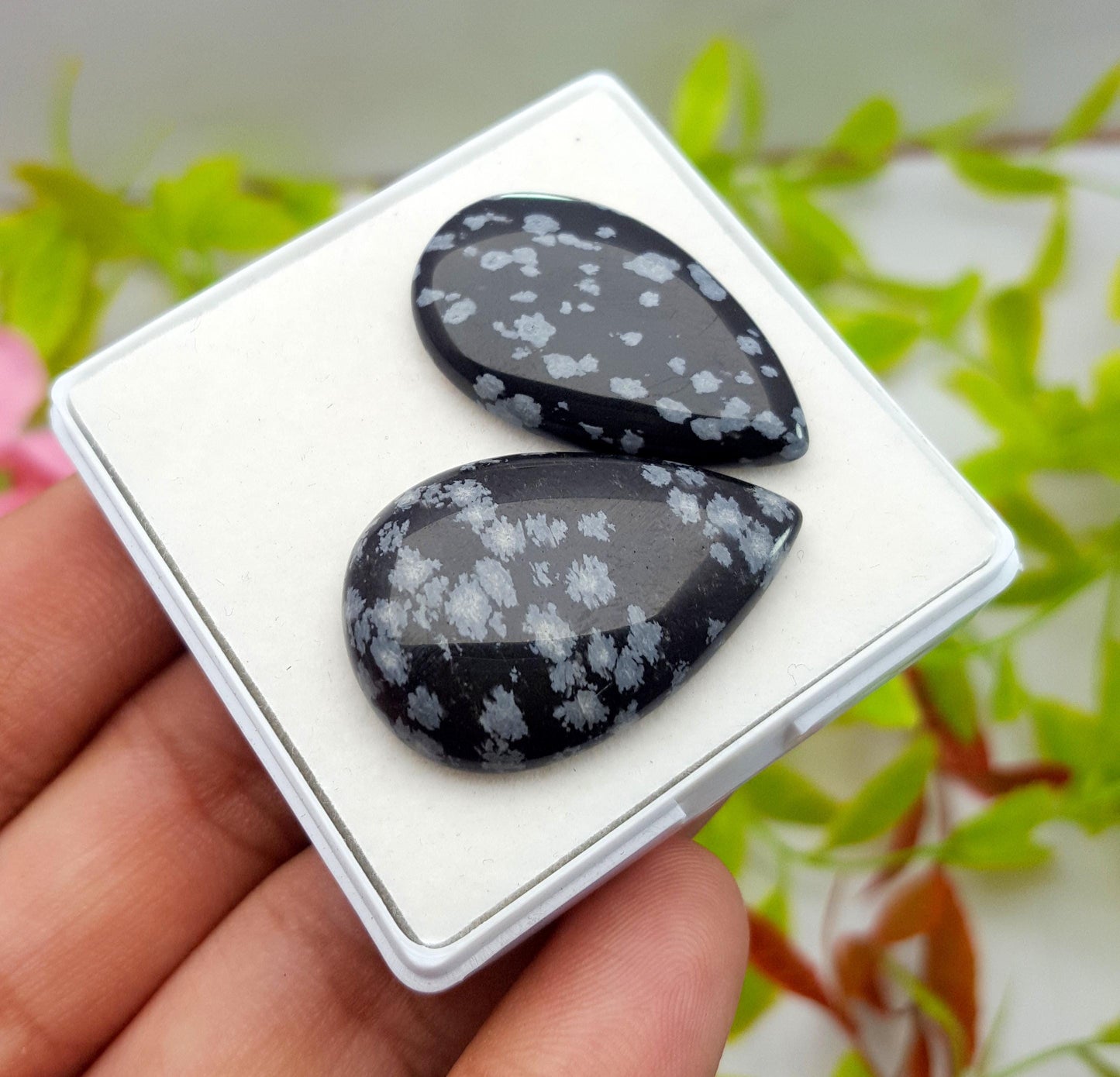 Obsidian, 100% Natural Snow Flake Obsidian, Pear Smooth Cabochon Gemstone Lot, 42.20 Carat, Size-31x18x4mm To 31x21x5mm, Gift For Her, PC-2