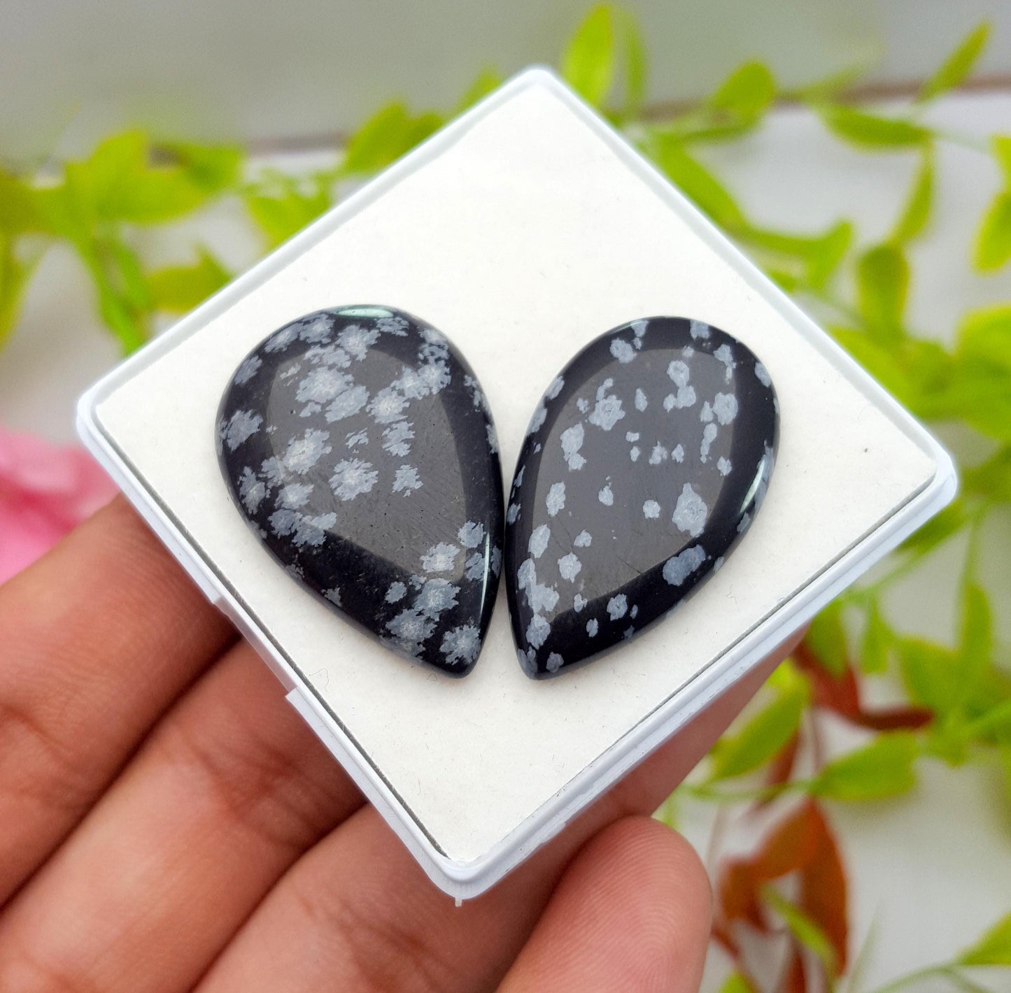 Obsidian, 100% Natural Snow Flake Obsidian, Pear Smooth Cabochon Gemstone Lot, 41.10 Carat, Size-29x21x4mm To 28x20x5mm, Gift For Her, PC-2