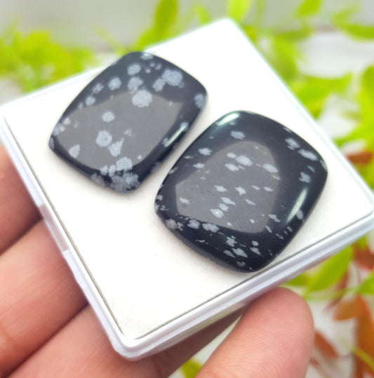 Obsidian, 100% Natural Snow Flake Obsidian, Octagon Smooth Cabochon Gemstone Lot, 48.10 Carat, Size-28x23x5mm To 27x19x4mm, Gift For Her,