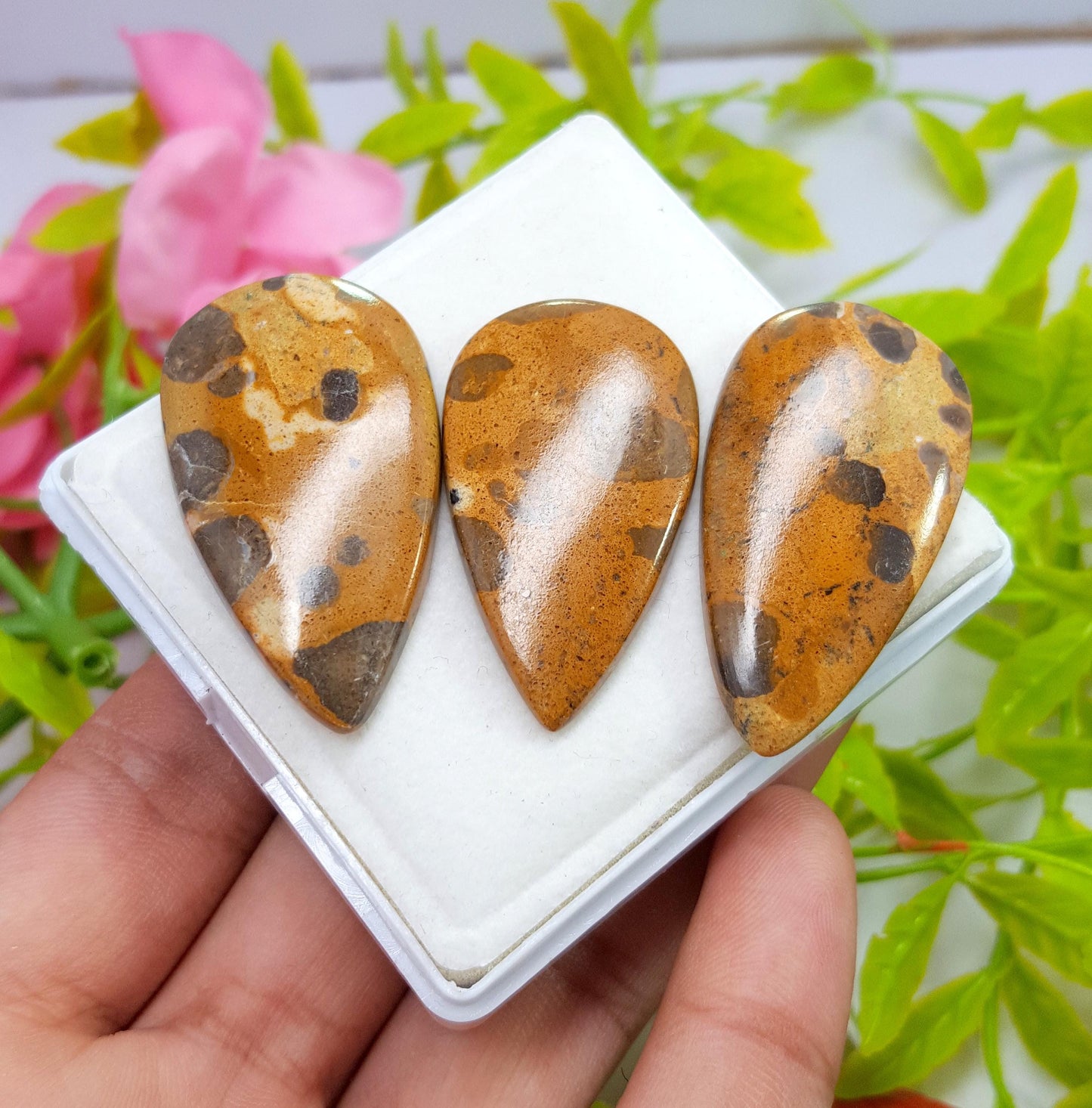 Jasper, Natural Picture Jasper, Pear Smooth Cabochon Gemstone Lot, 99.99 Carat, Size-40x21x5mm To 38x21x4mm, For Jewelry Making,