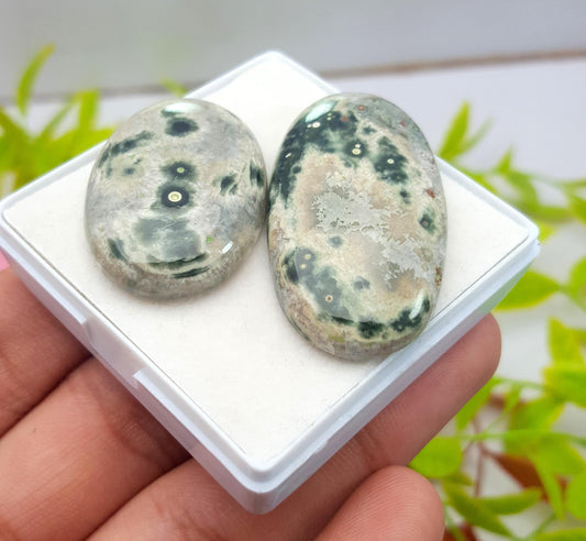 Jasper, Natural Ocean Jasper, Oval Smooth Cabochon Gemstone Lot, 83.70 Carat, Size-41x22x6mm To 32x21x6mm, For Jewelry Making, PCS-2