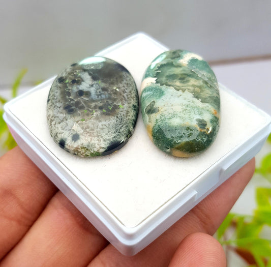 Jasper, Natural Ocean Jasper, Oval Smooth Cabochon Gemstone Lot, 74.33 Carat, Size-36x20x7mm To 35x23x4mm, For Jewelry Making, PCS-2