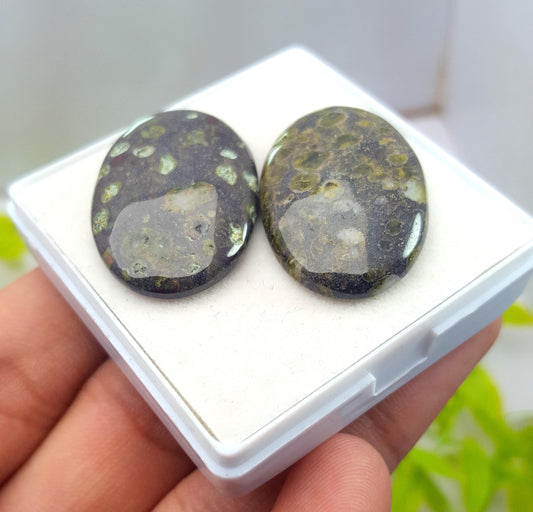 Jasper, Natural Ocean Jasper, Oval Smooth Cabochon Gemstone Lot, 59.20 Carat, Size-32x20x5mm To 31x20x5mm, For Jewelry Making, PCS-2