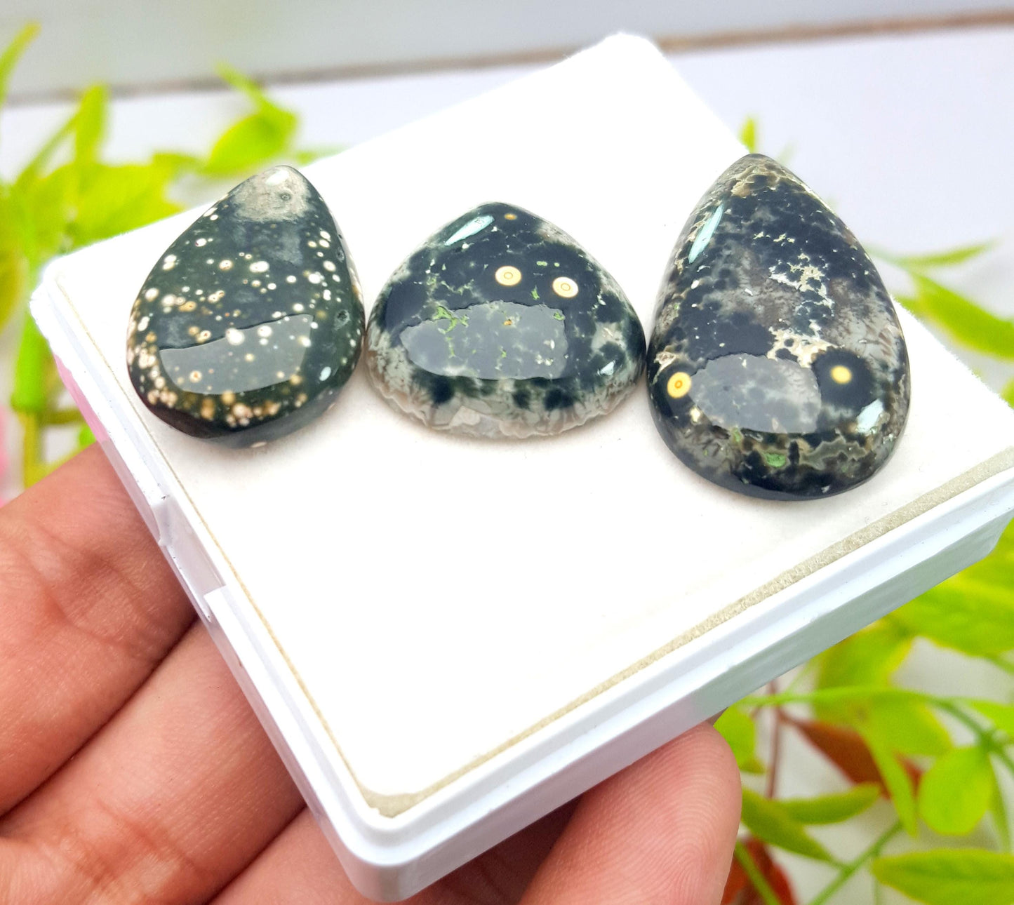 Jasper, Natural Ocean Jasper, Pear Smooth Cabochon Gemstone Lot, 81.40 Carat, Size-35x20x6mm To 22x22x6mm, For Jewelry Making, PCS-3