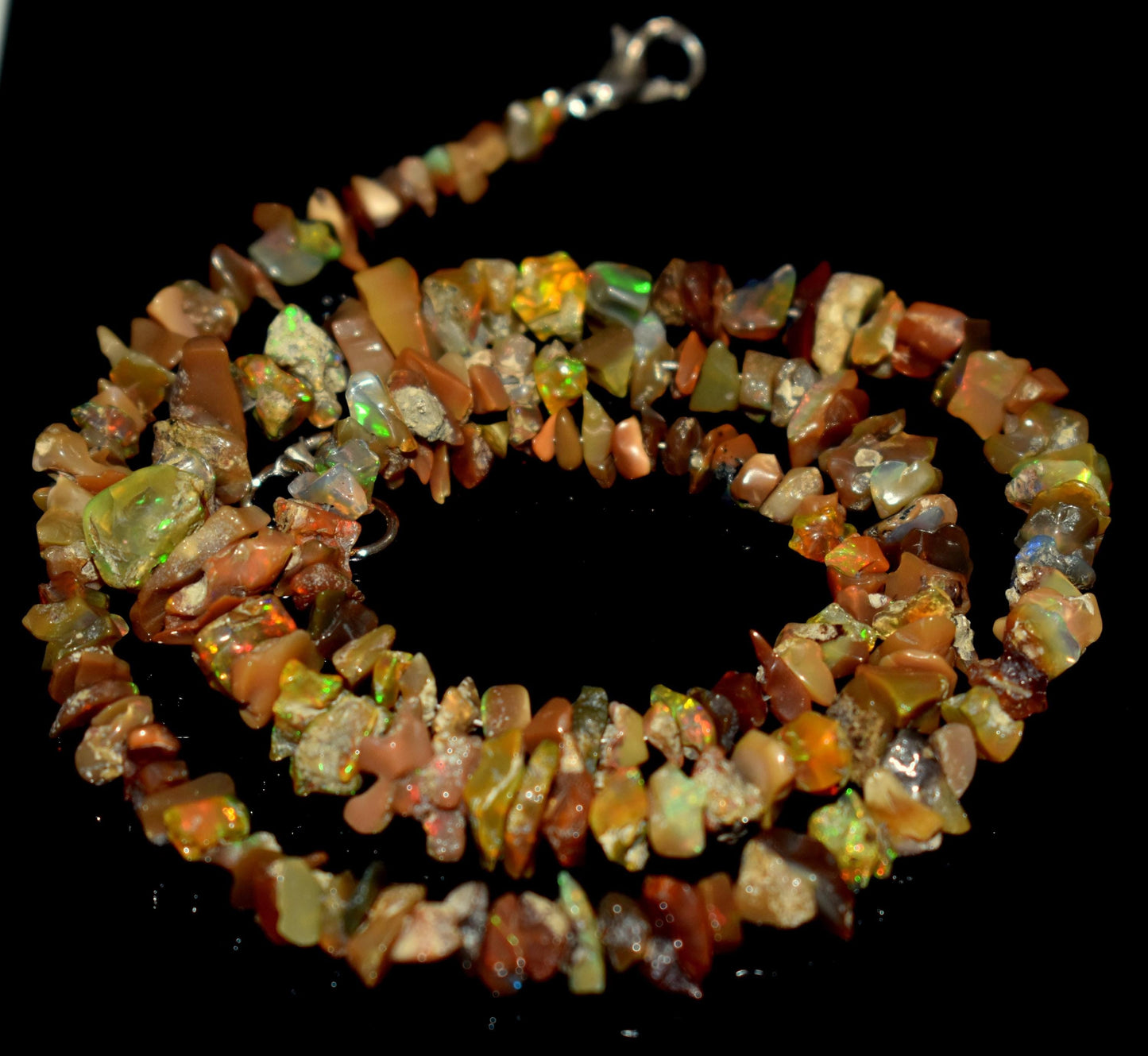 Opal, 100% Natural Ethiopian Opal, Chips Beaded Hook Lock Necklace, 66.40 Ct, Bead Size-12mm To 4mm Long, Necklace Length- 18'' Inches,