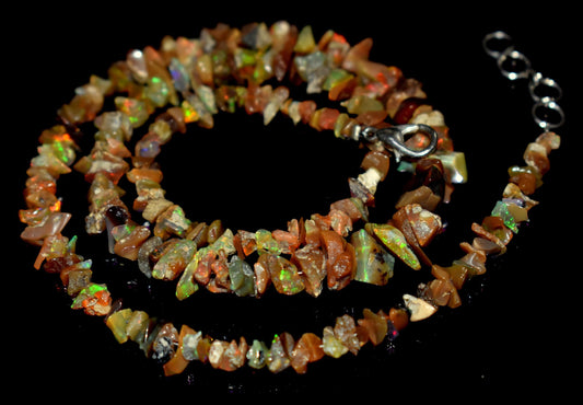 100% Natural Ethiopian Opal, Chips Beaded Hook Lock Necklace, 63.40 Ct, Bead Size-11mm To 4mm Long, Necklace Length- 18'' Inches,