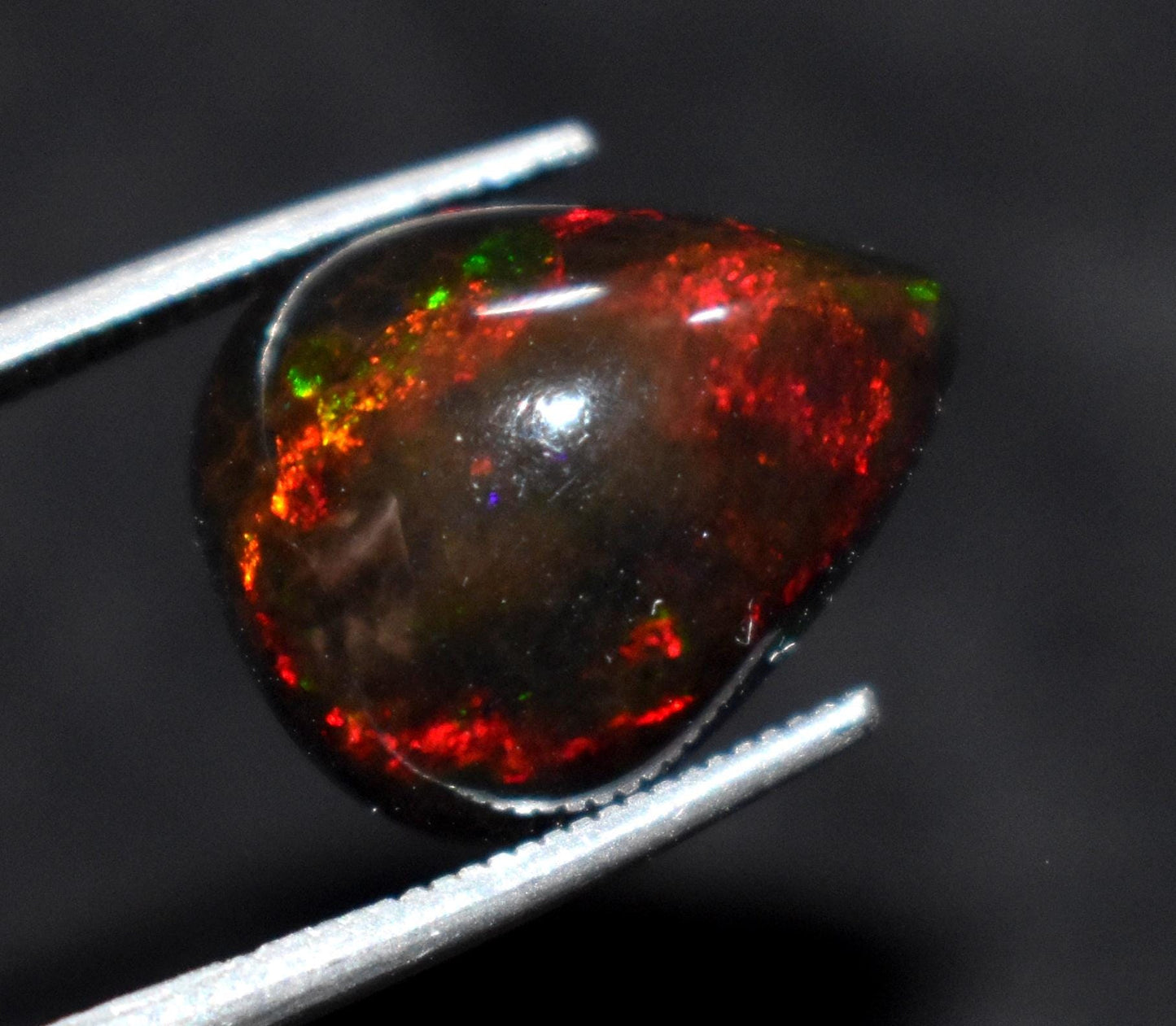 AAA++ Natural Black Opal, Ethiopian Opal Welo Black Opal, Pear Cabochon Loose Gemstone, 5.70 Carat, Size-15.5x12.5x7mm, For Jewelry Making,