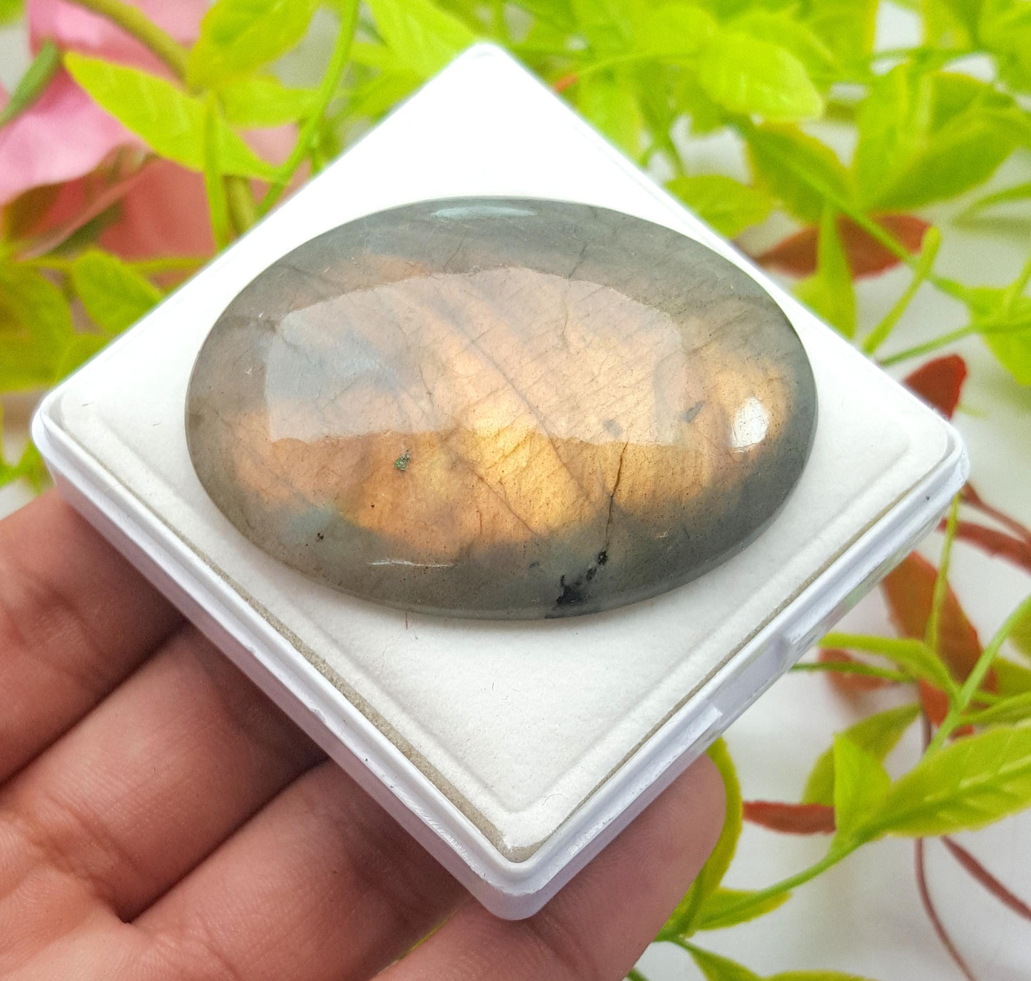 100% Natural Yellow Flashy Labradorite, Oval Smooth Cabochon Loose Gemstone, 152.25 Carat, Size-55x40x9mm, Gift For Her, PC-1