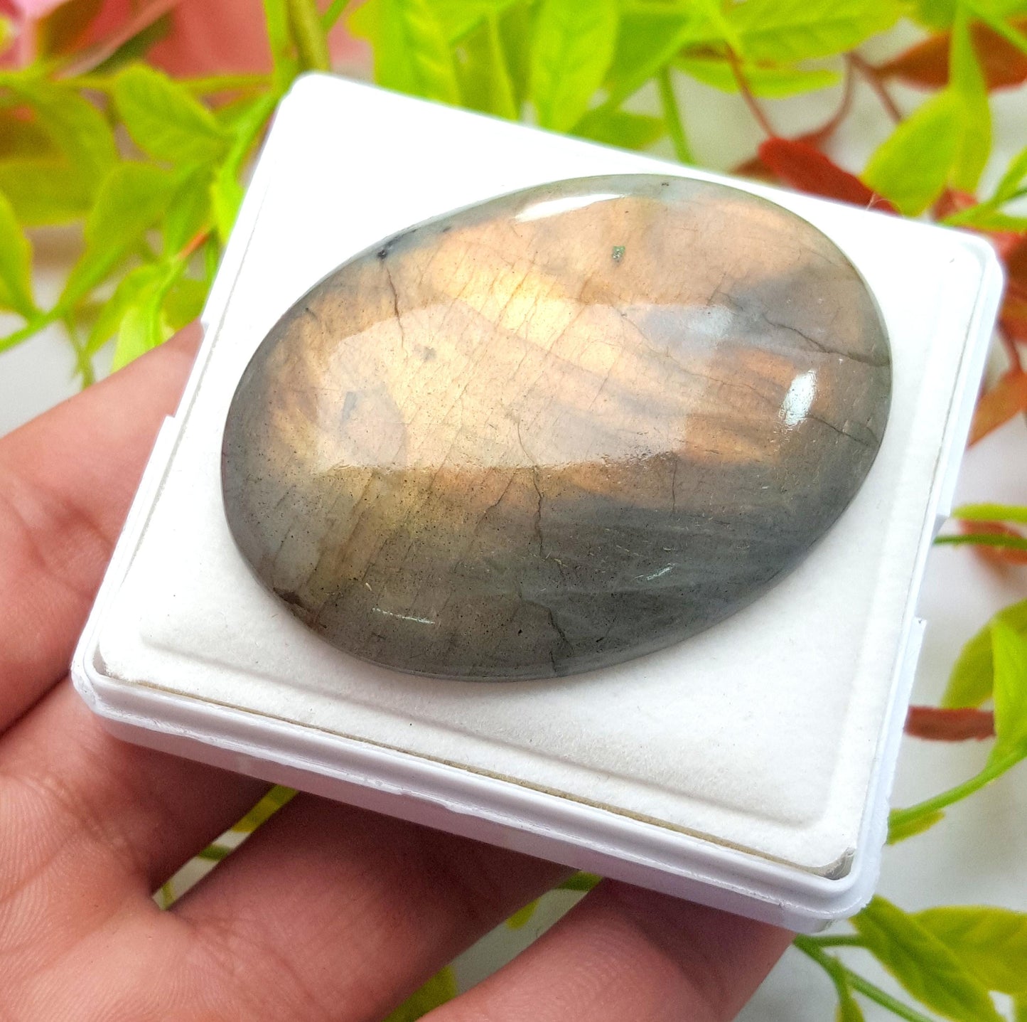 100% Natural Yellow Flashy Labradorite, Oval Smooth Cabochon Loose Gemstone, 152.25 Carat, Size-55x40x9mm, Gift For Her, PC-1