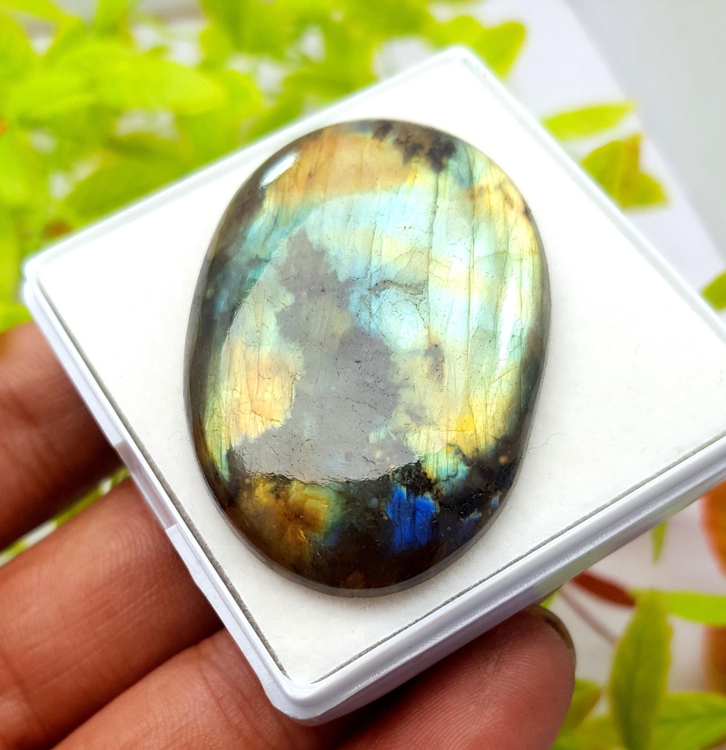 Labradorite, 100% Natural Multi Flashy Labradorite, Oval Smooth Cabochon Loose Gemstone, 82.40 Carat, Size-47x31x6mm, Gift For Her, PC-1