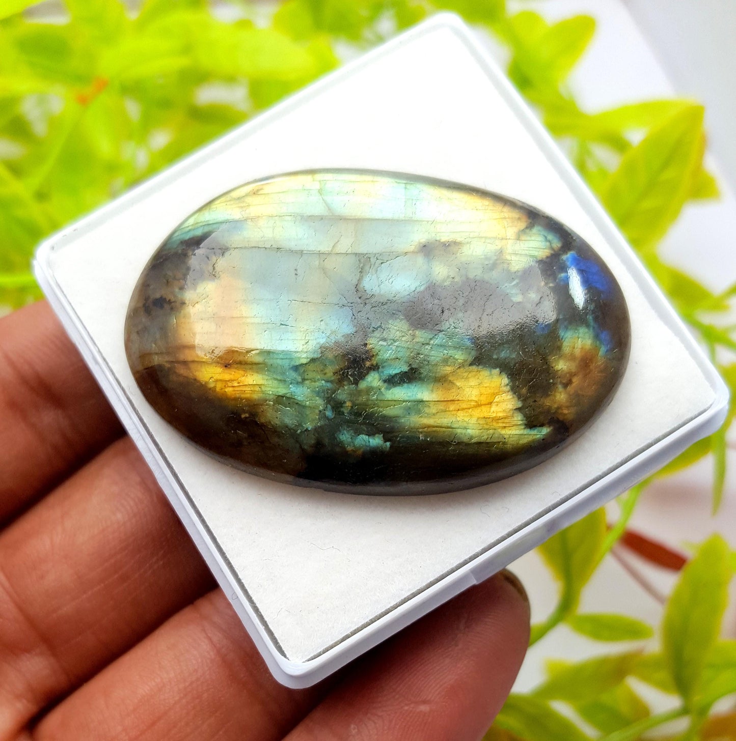 Labradorite, 100% Natural Multi Flashy Labradorite, Oval Smooth Cabochon Loose Gemstone, 82.40 Carat, Size-47x31x6mm, Gift For Her, PC-1