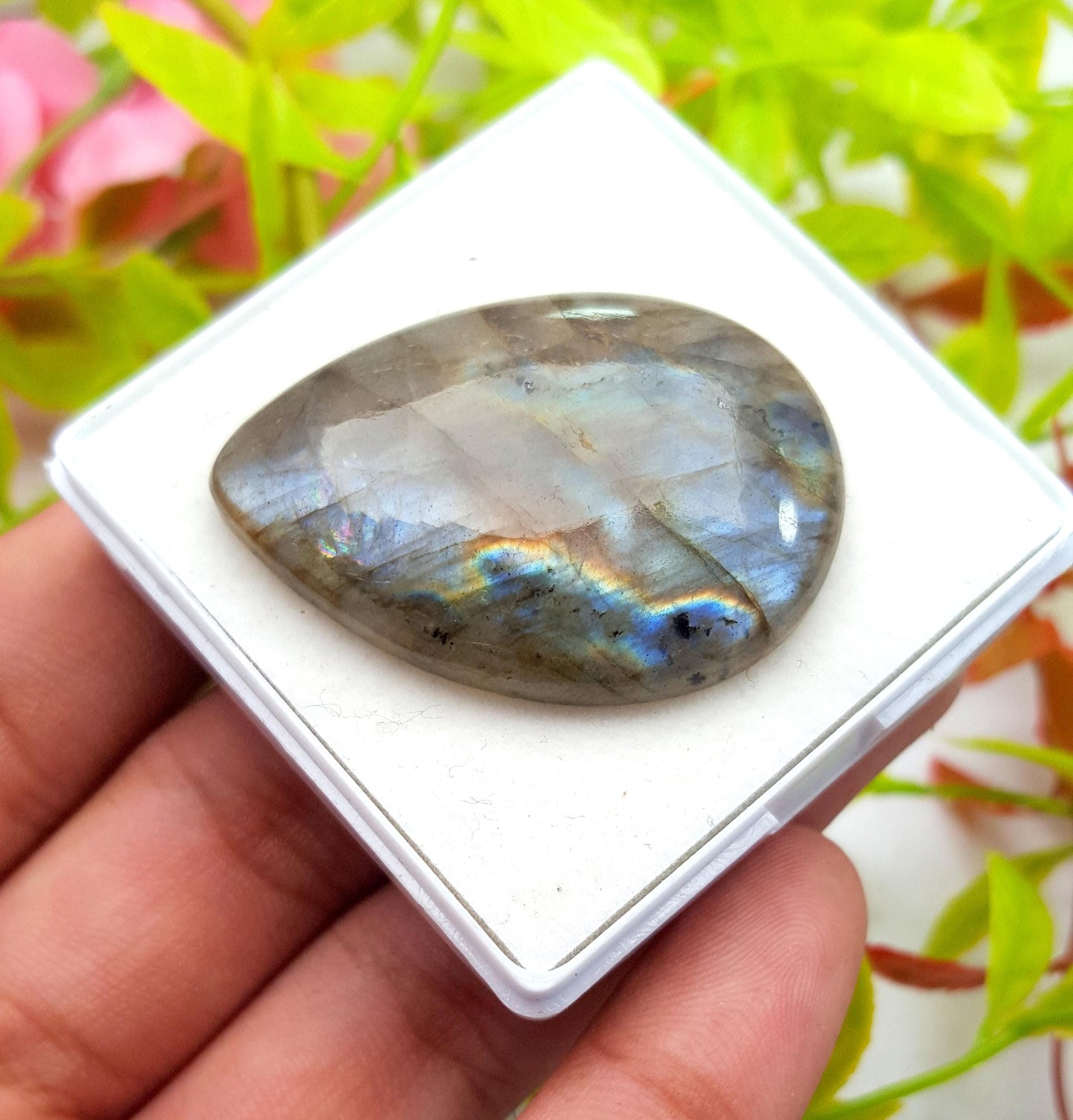 Labradorite, 100% Natural Multi Labradorite, Pear Smooth Cabochon Loose Gemstone, 58.95 Carat, Size-40x28x6mm, Gift For Her, PC-1