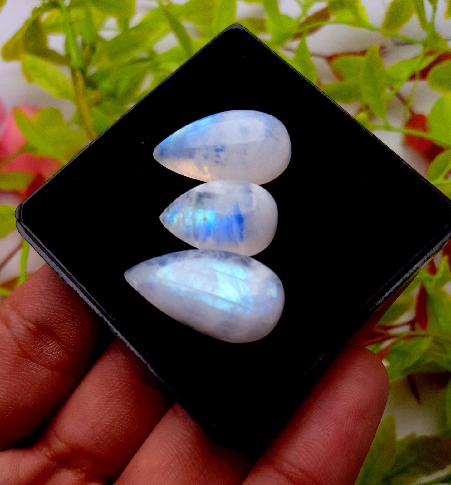 Moonstone, Natural Rainbow Moonstone, Pear Smooth Cabochon Gemstone Lot, 36.50 Carat, Size-24x12x6mm To 18x11x6mm, Gift For Her, PC-3