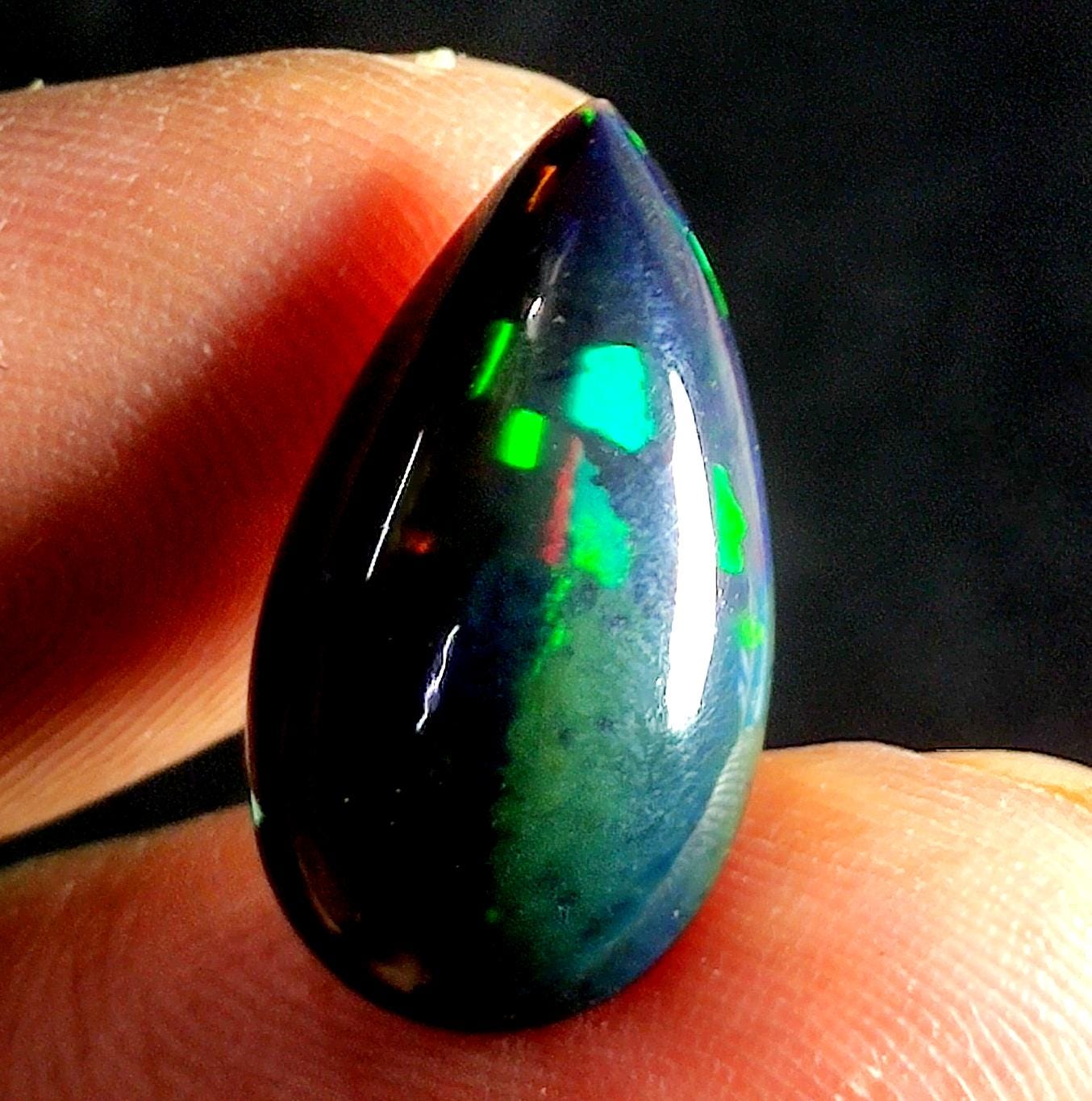 AAA++ Natural Black Opal, Ethiopian Opal Welo Black Opal, Pear Cabochon Loose Gemstone, 4.30 Ct, Size-20x11x5mm, For Jewelry Making,