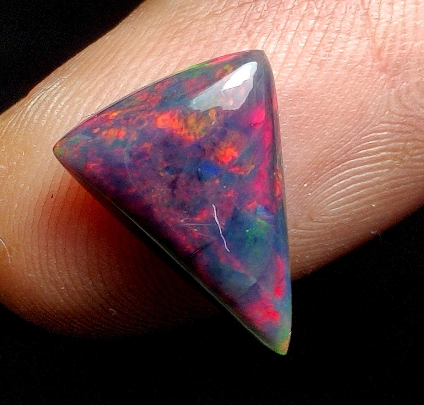 AAA++ Natural Black Opal, Ethiopian Welo Black Opal, Trillion Cabochon Loose Gemstone, 2.10 Carat, Size-15x11x4mm, For Jewelry Making