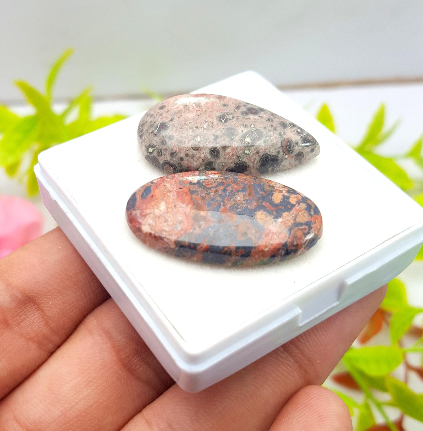 Jasper, Natural Leopard Skin Jasper, Mix Shape Smooth Cabochon Gemstone Lot, 49.60 Carat, Size-31x19x5mm To 32x19x7mm, Gift For Her, PC-2