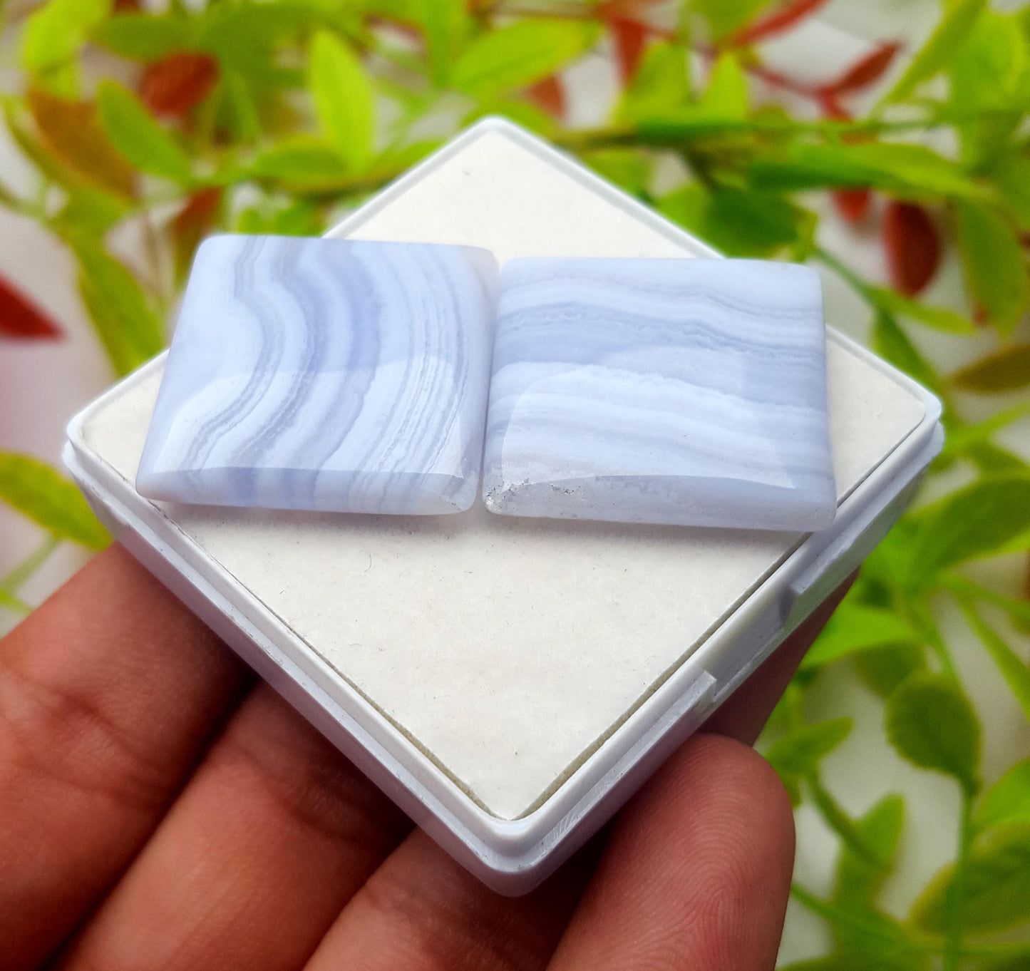 Agate, Natural Blue Lace Agate, Square Shape Smooth Cabochon Gemstone Lot, 71.10 Carat, Size-25x25x5mm To 25x19x5mm, Gift For Her, PC-2