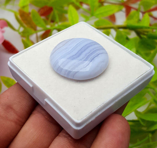 Agate, Natural Blue Lace Agate, Round Shape Smooth Cabochon Loose Gemstone, 33.10 Carat, Size-27x27x5mm, Gift For Her, PC-1