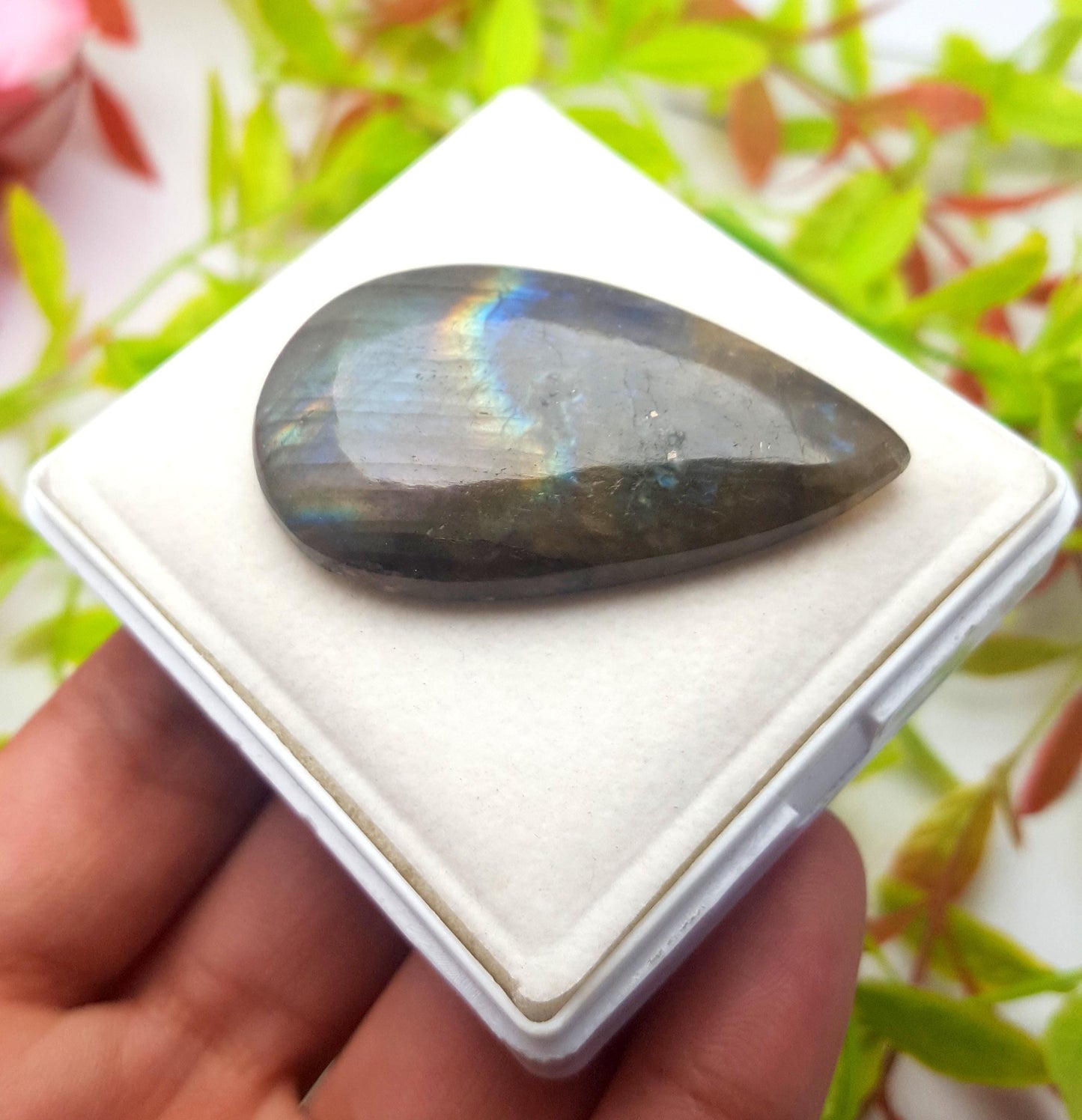 Labradorite, Natural Multi Flashy Labradorite, Pear Smooth Cabochon Loose Gemstone, 86.35 Ct, Size-50x38x8mm, Gift For Her, PC-1