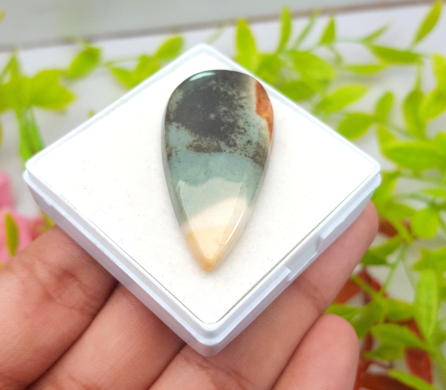 Jasper, Natural Imperial Jasper, Pear Cabochon Loose Gemstone, 46.60 Carat, Size-45x22x6mm, Gift For Her,