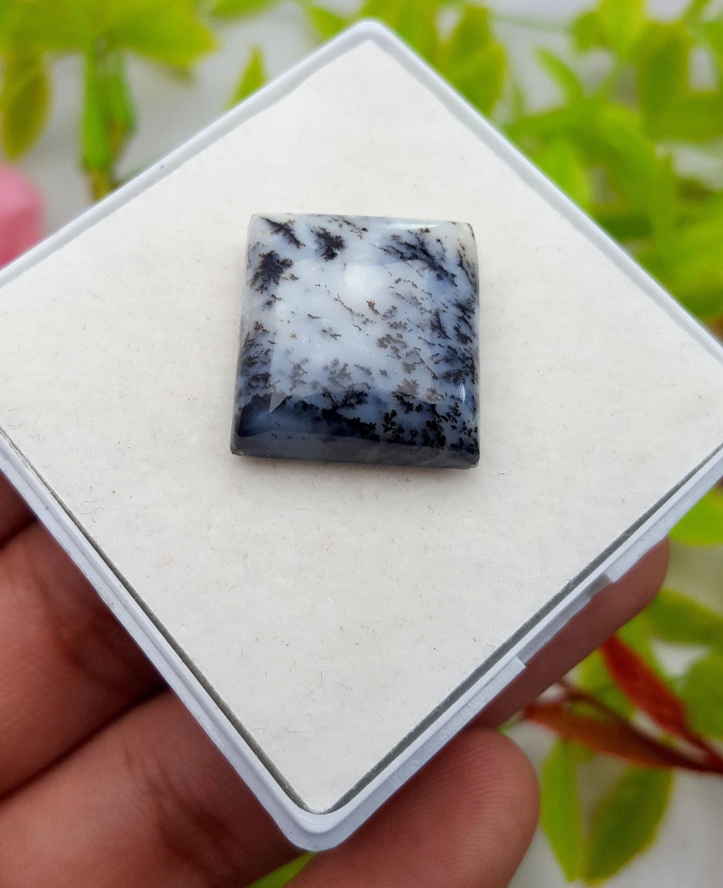 Natural Dendrite Opal Square Shape Cabochon Loose Gemstone, 22.40 Carat, Size-19x18x7mm, Gift For Her, Pc-1