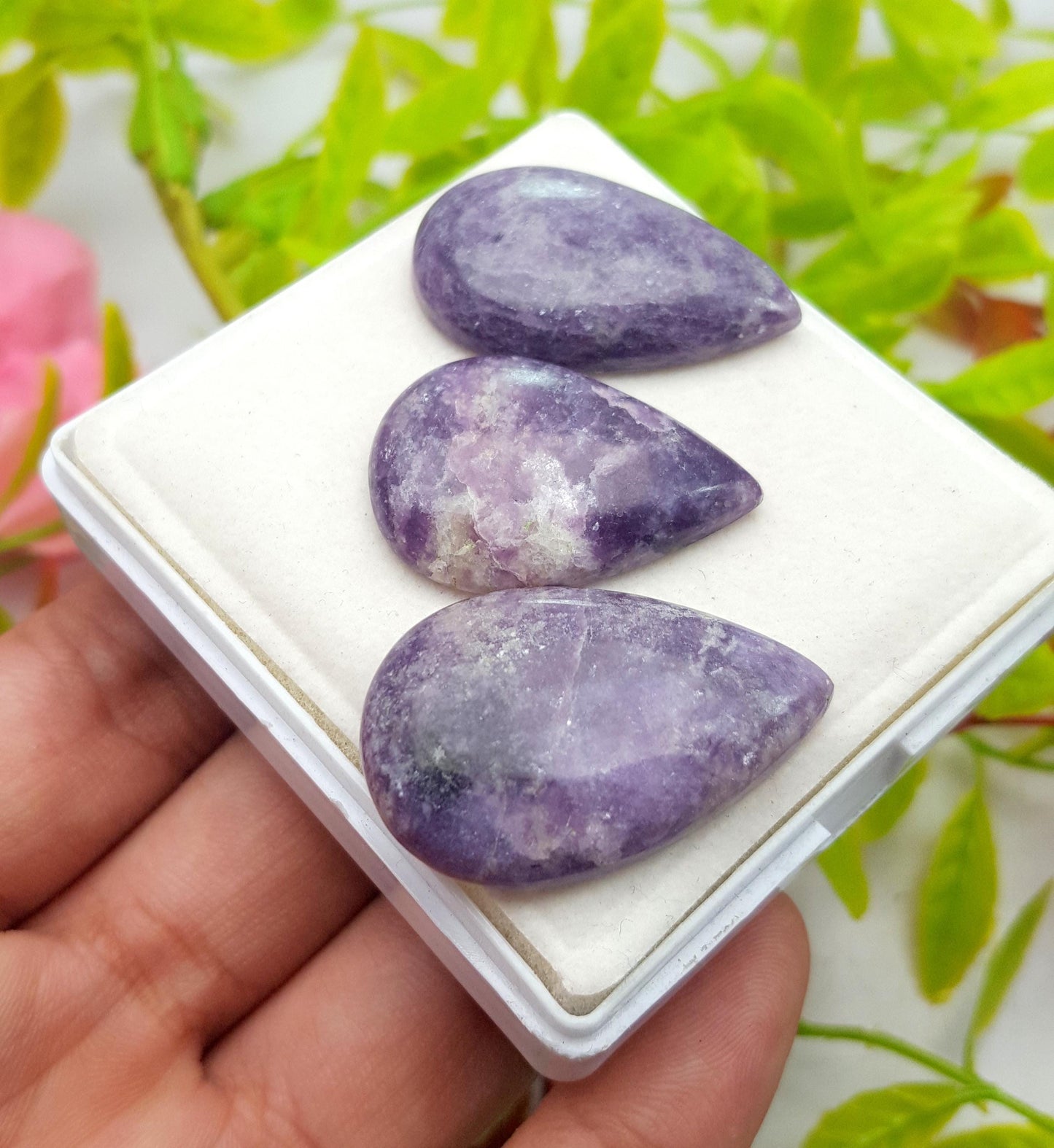 Natural Lepidolite, Pear Cabochon Gemstone Lot, 91.40 Carat, Size-32x22x6mm,