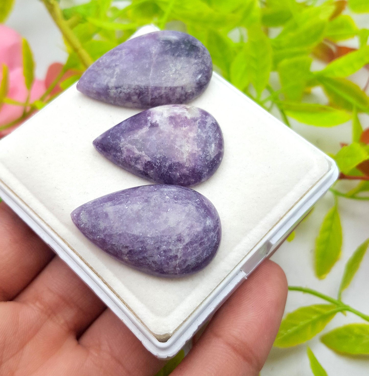 Natural Lepidolite, Pear Cabochon Gemstone Lot, 91.40 Carat, Size-32x22x6mm,