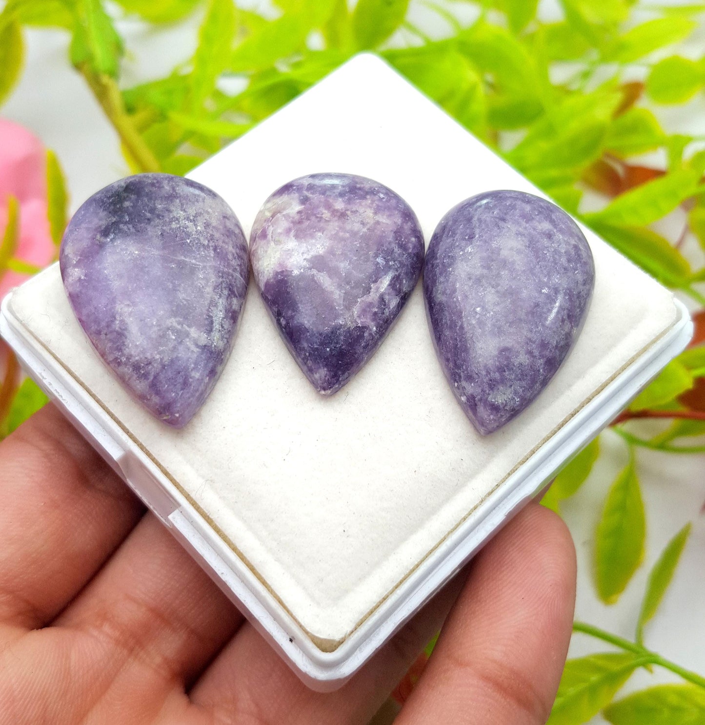 Natural Lepidolite, Pear Cabochon Gemstone Lot, 91.40 Carat, Size-32x22x6mm,