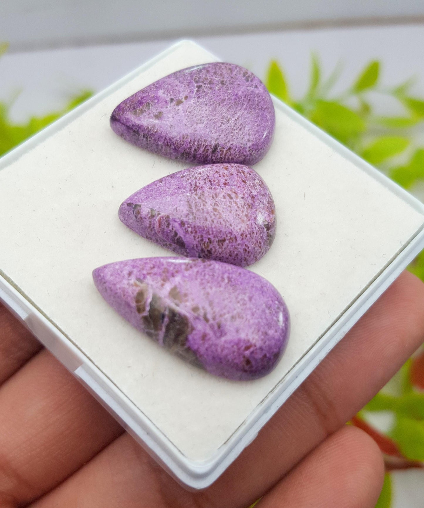 Purpurite, Natural Purpurite, Pear Smooth Cabochon Gemstone Lot, 35.15 Carat, Size-25x13x5mm To 21x15x5mm, Gift For Her, PC-3