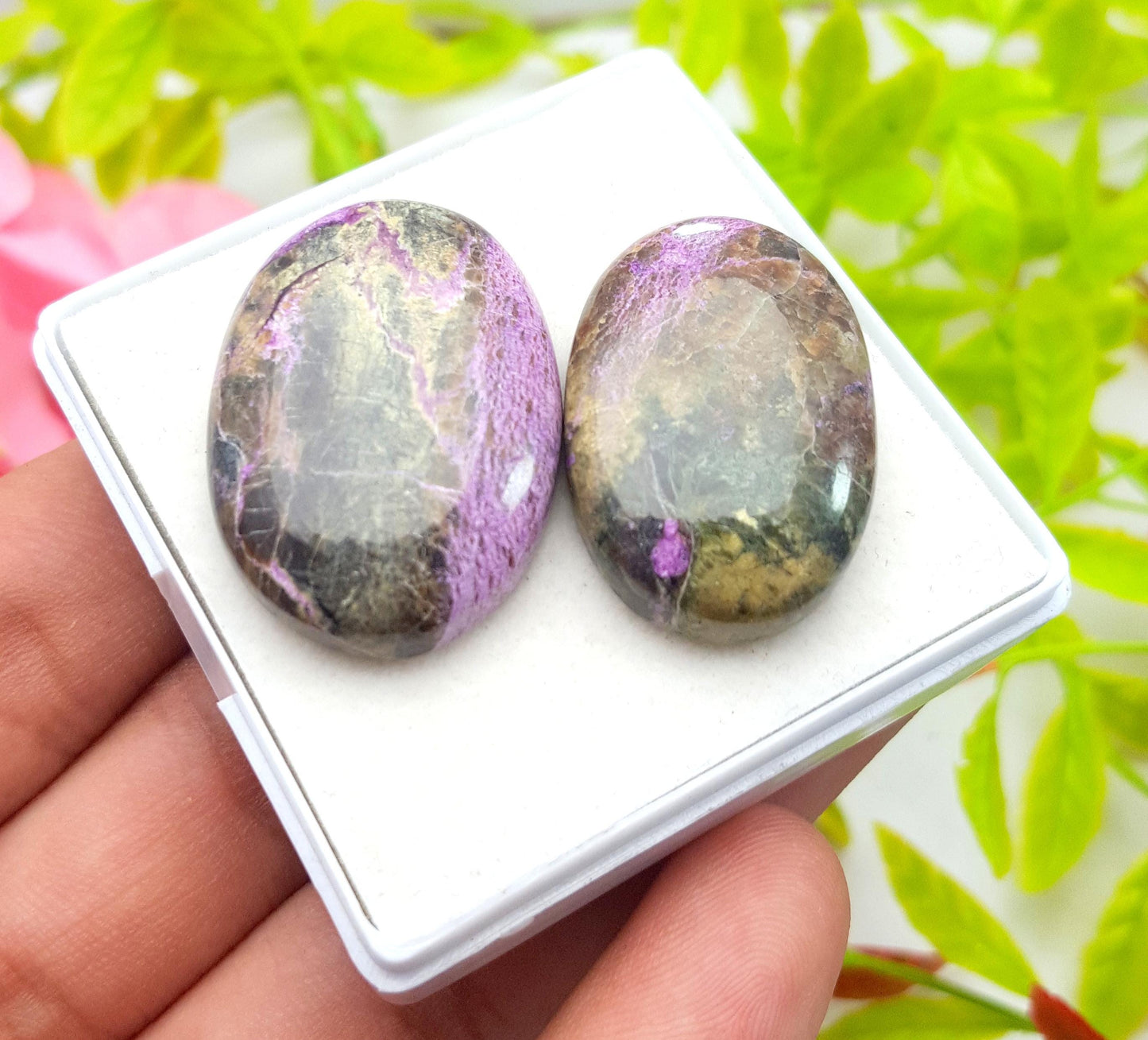 Rare & Natural Purpurite, Oval Shape Cabochon Gemstone Lot, 67.85 Carat, Size-31x22x6mm To 29x20x7mm, Gift For Her, PC-2