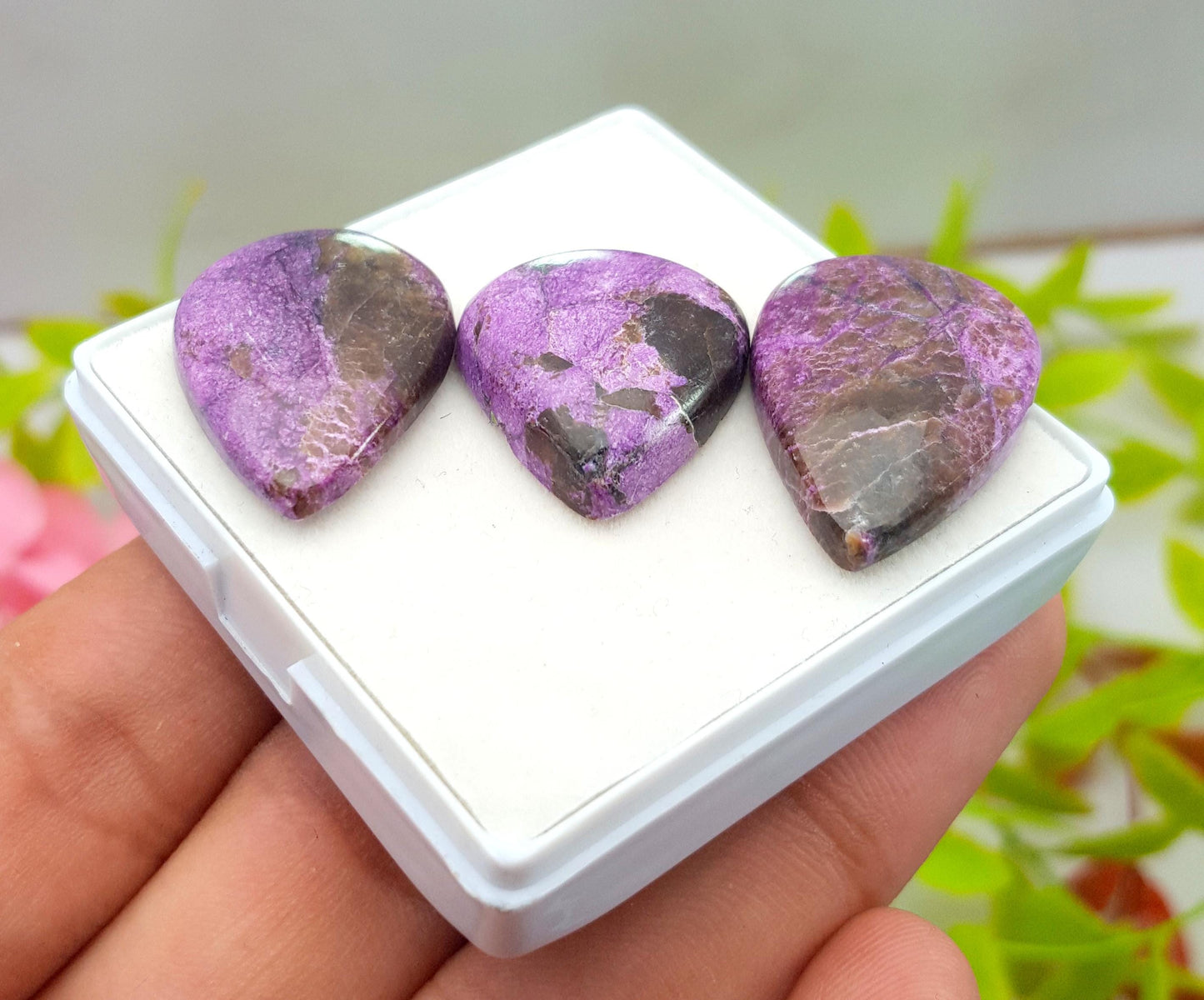 Natural Purpurite, Pear Shape Cabochon Gemstone Lot, 46.50 Carat, Size-26x18x5mm To 22x19x5mm, Gift For Her, PC-3