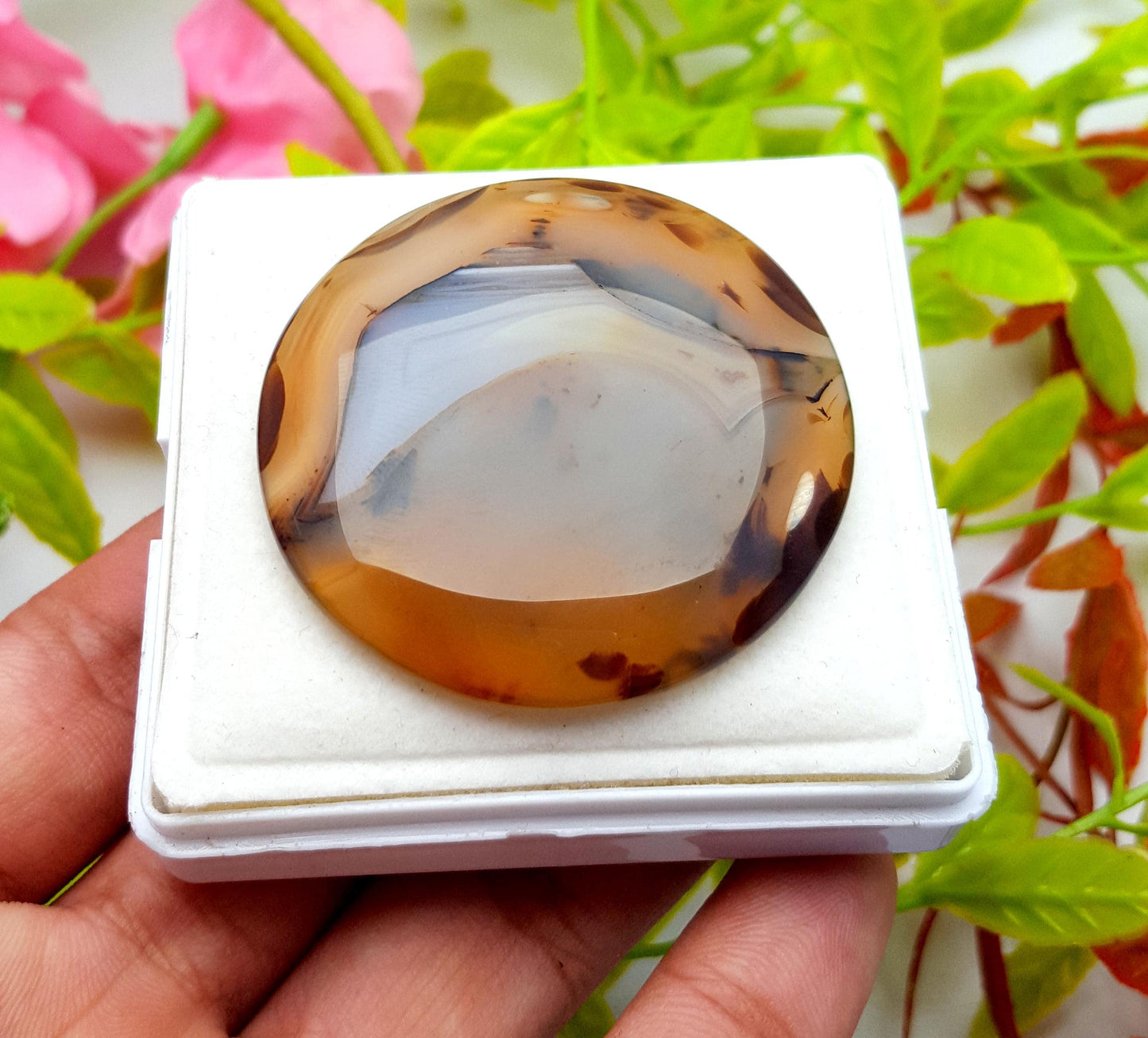 Montana Agate, Round Smooth Cabochon Loose Gemstone, 113.50 Carat, Size-46x46x6mm,