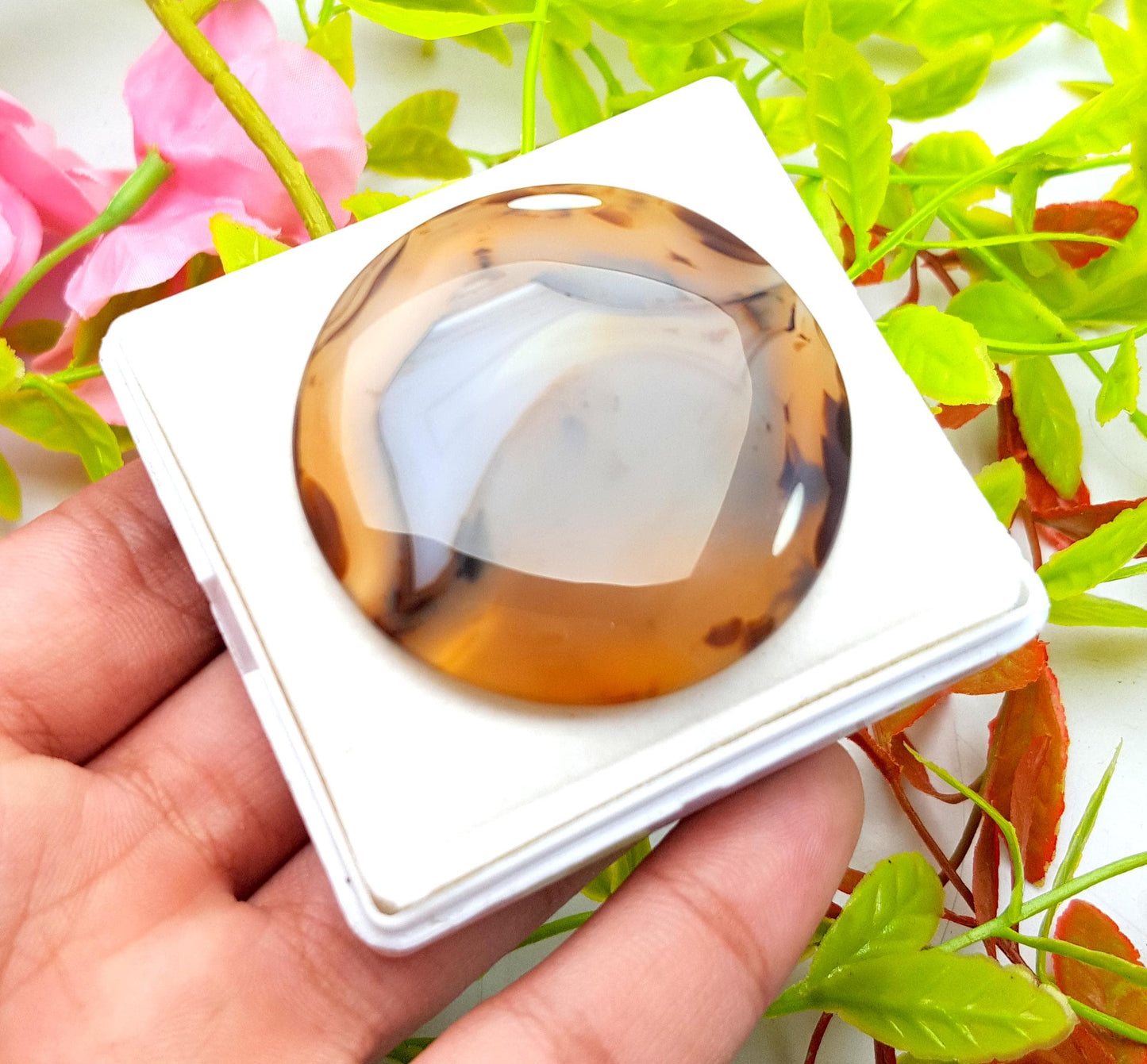 Montana Agate, Round Smooth Cabochon Loose Gemstone, 113.50 Carat, Size-46x46x6mm,