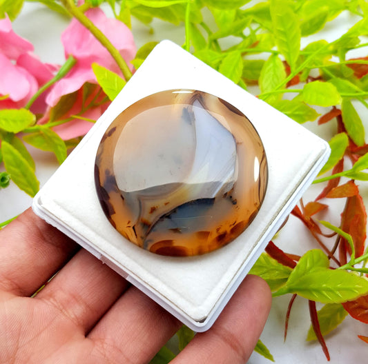 Montana Agate, Round Smooth Cabochon Loose Gemstone, 113.50 Carat, Size-46x46x6mm,