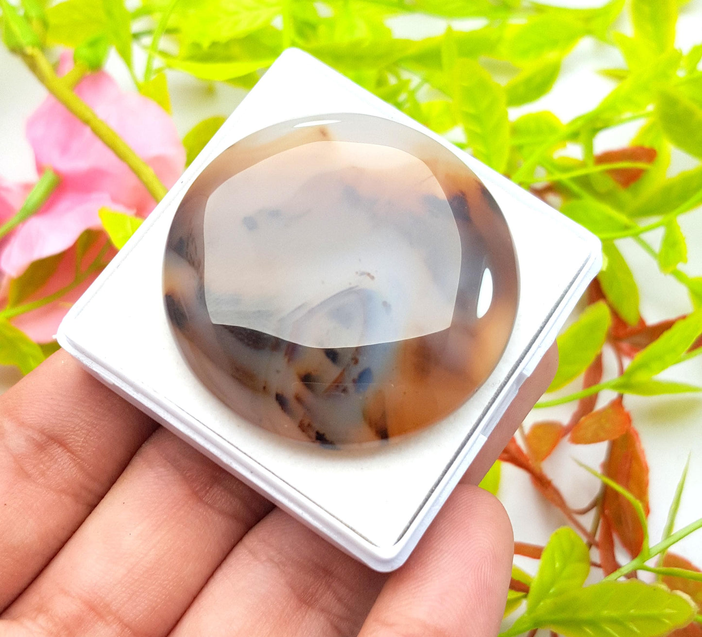 Montana Agate, Round Smooth Cabochon Loose Gemstone, 116.00 Carat, Size-43x43x7mm,