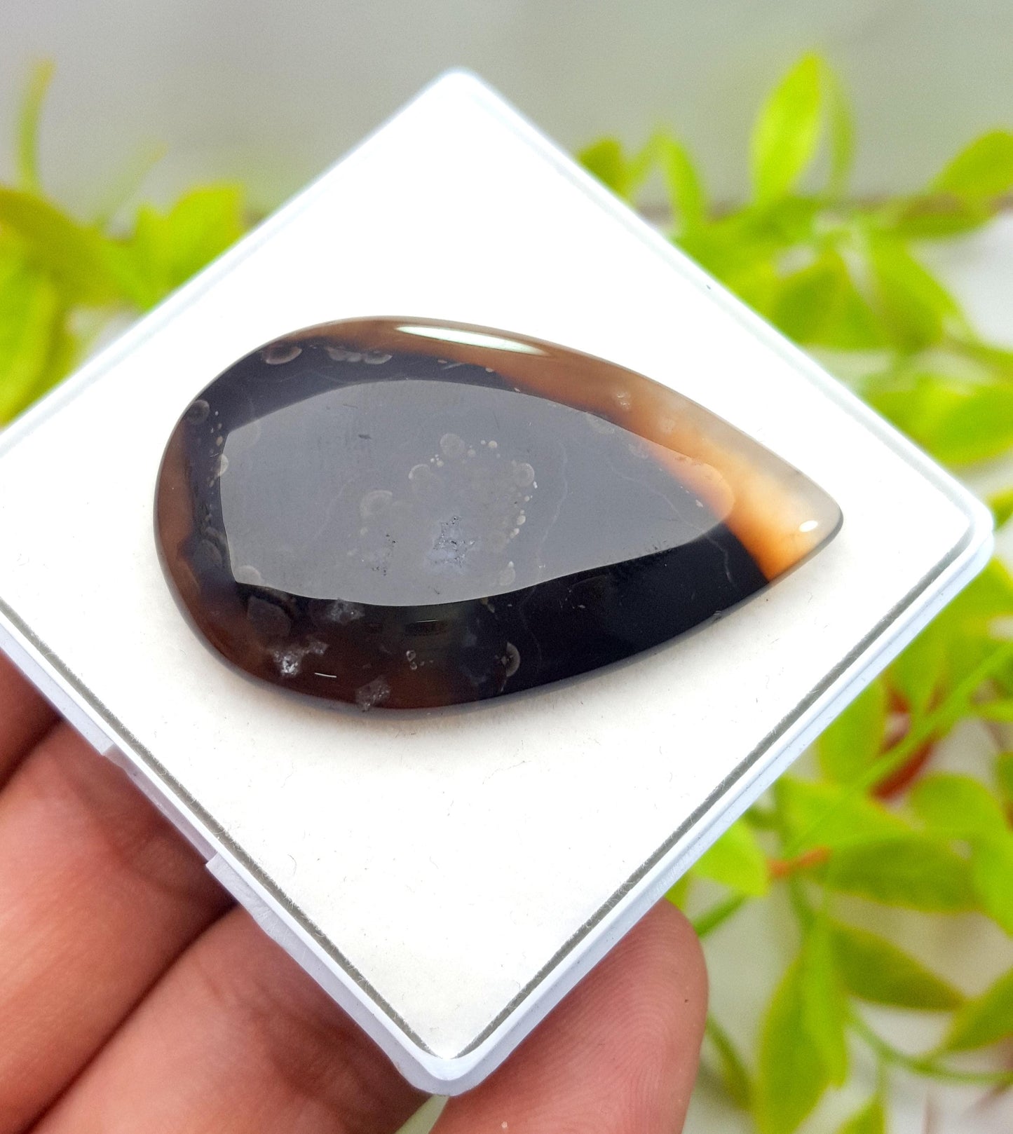 Montana Agate, Pear Smooth Cabochon Loose Gemstone, 52.20 Carat, Size-42x26x6mm,