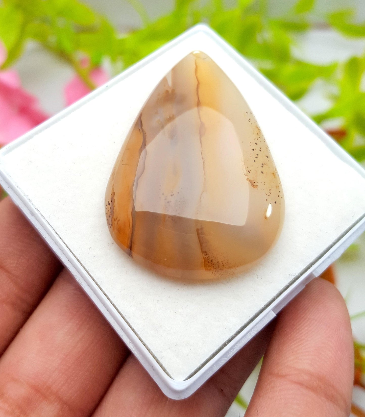 Montana Agate, Pear Smooth Cabochon Loose Gemstone, 64.30 Carat, Size-43x29x7mm,