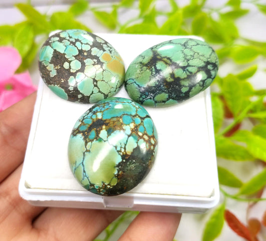 Turquoise, 100% Natural Tibetan Turquoise, Oval Smooth Cabochon Gemstone Lot, 121.80 Carat, Size-34x23x8mm To 31x26x8mm, For Jewelry Making,